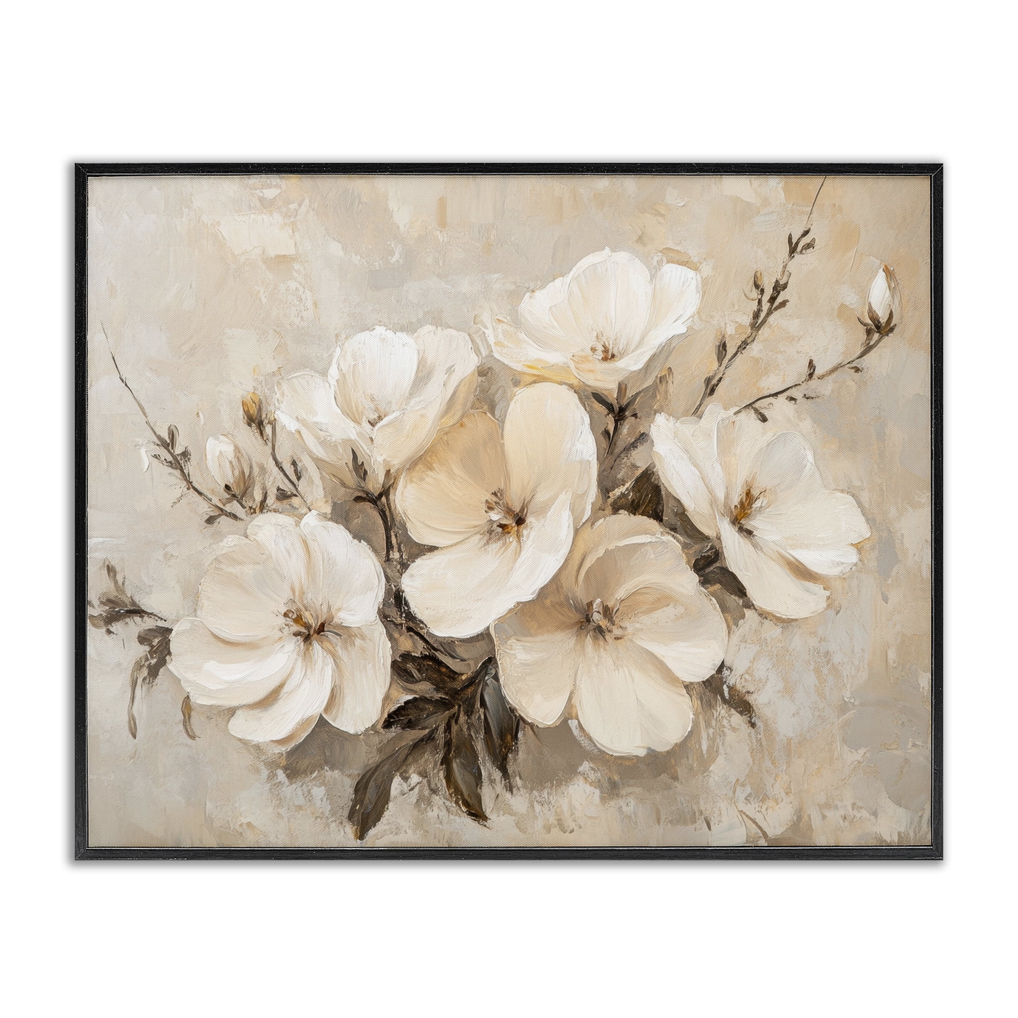 Stupell Industries Blooming White Anemones Plants & Flowers Painting Black Framed Art Print Wall Art, 30 x 24