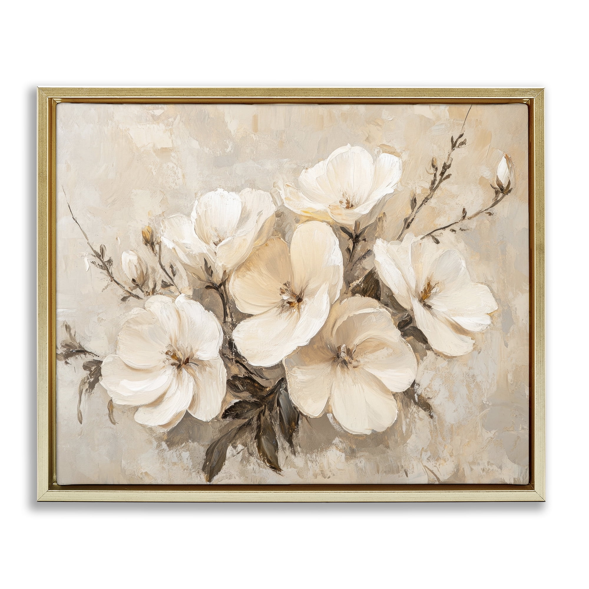 Stupell Industries Blooming White Anemones Plants & Flowers Painting Gold Floater Framed Canvas Art Print Wall Art, 21 x 17