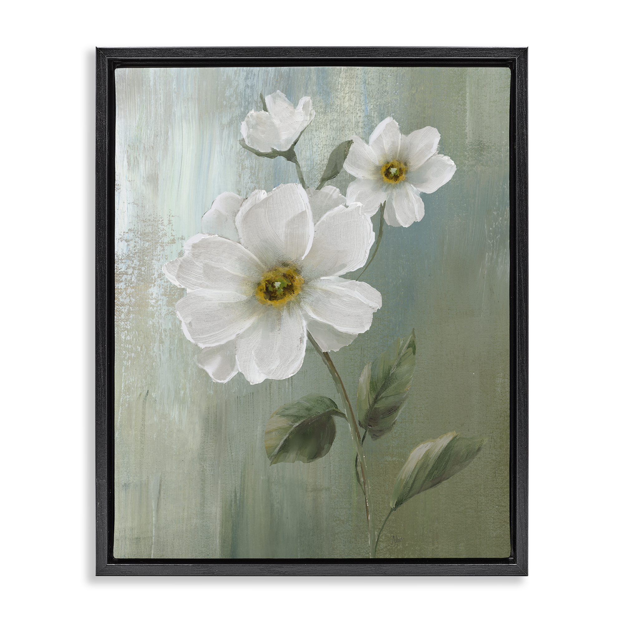 Stupell Industries Blooming White Blossoms Plants & Flowers Painting Black Floater Framed Canvas Art Print Wall Art, 25 x 31