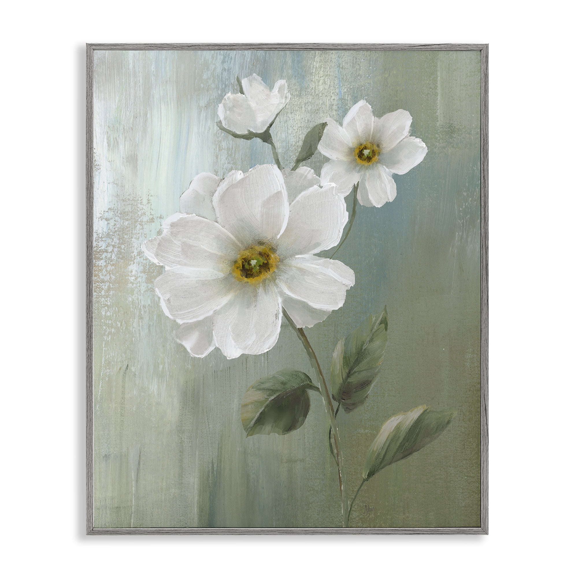 Stupell Industries Blooming White Blossoms Plants & Flowers Painting Gray Framed Art Print Wall Art, 16 x 20