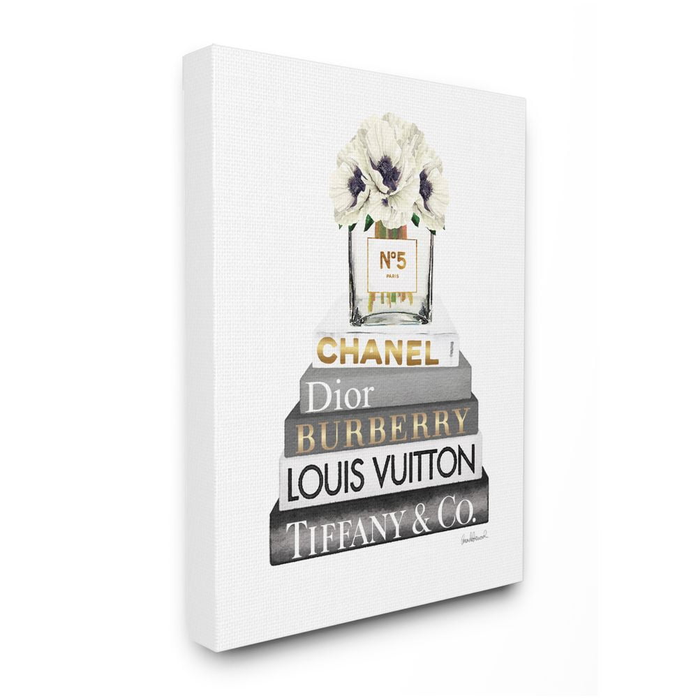 Stupell Industries Blooming White Floral Display on Glam Designer Bookstack Designed by Amanda Greenwood