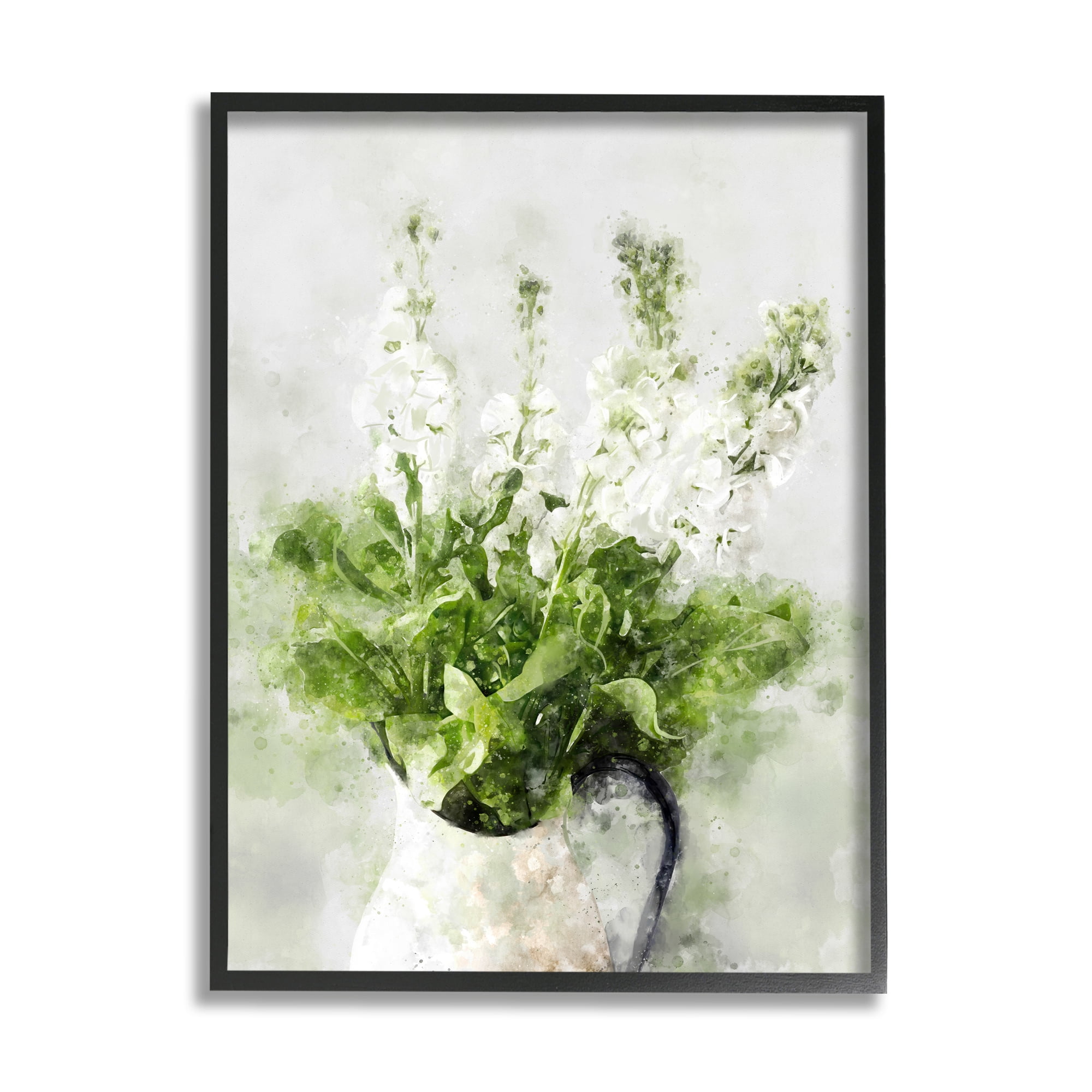 Stupell Industries Blooming White Florals in Cacti Field Desert Plants Botanical & Floral Painting Black Framed Art Print Wall Art, 16 x 20