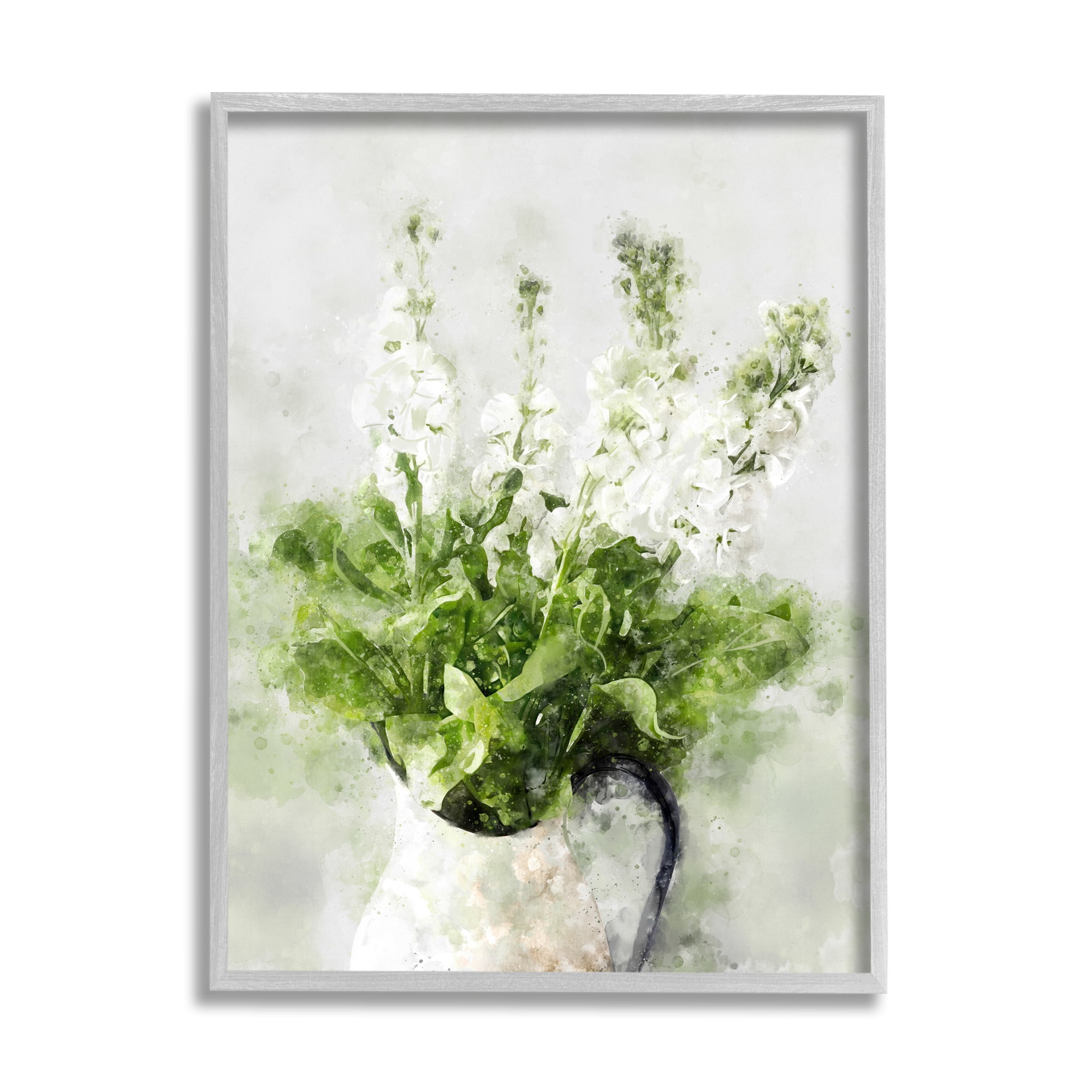 Stupell Industries Blooming White Florals in Cacti Field Desert Plants Botanical & Floral Painting Gray Framed Art Print Wall Art, 16 x 20