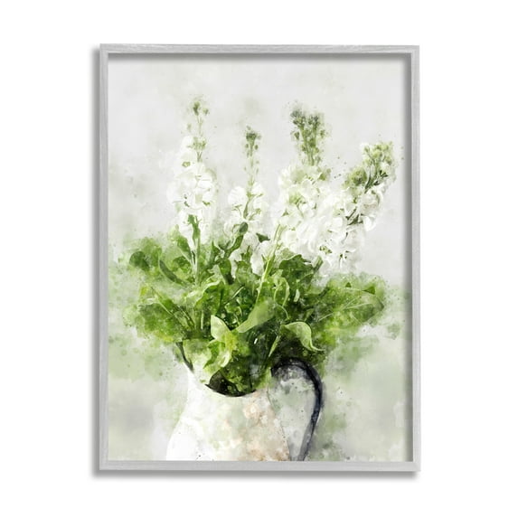 Stupell Industries Blooming White Florals in Cacti Field Desert Plants Botanical & Floral Painting Gray Framed Art Print Wall Art, 16 x 20