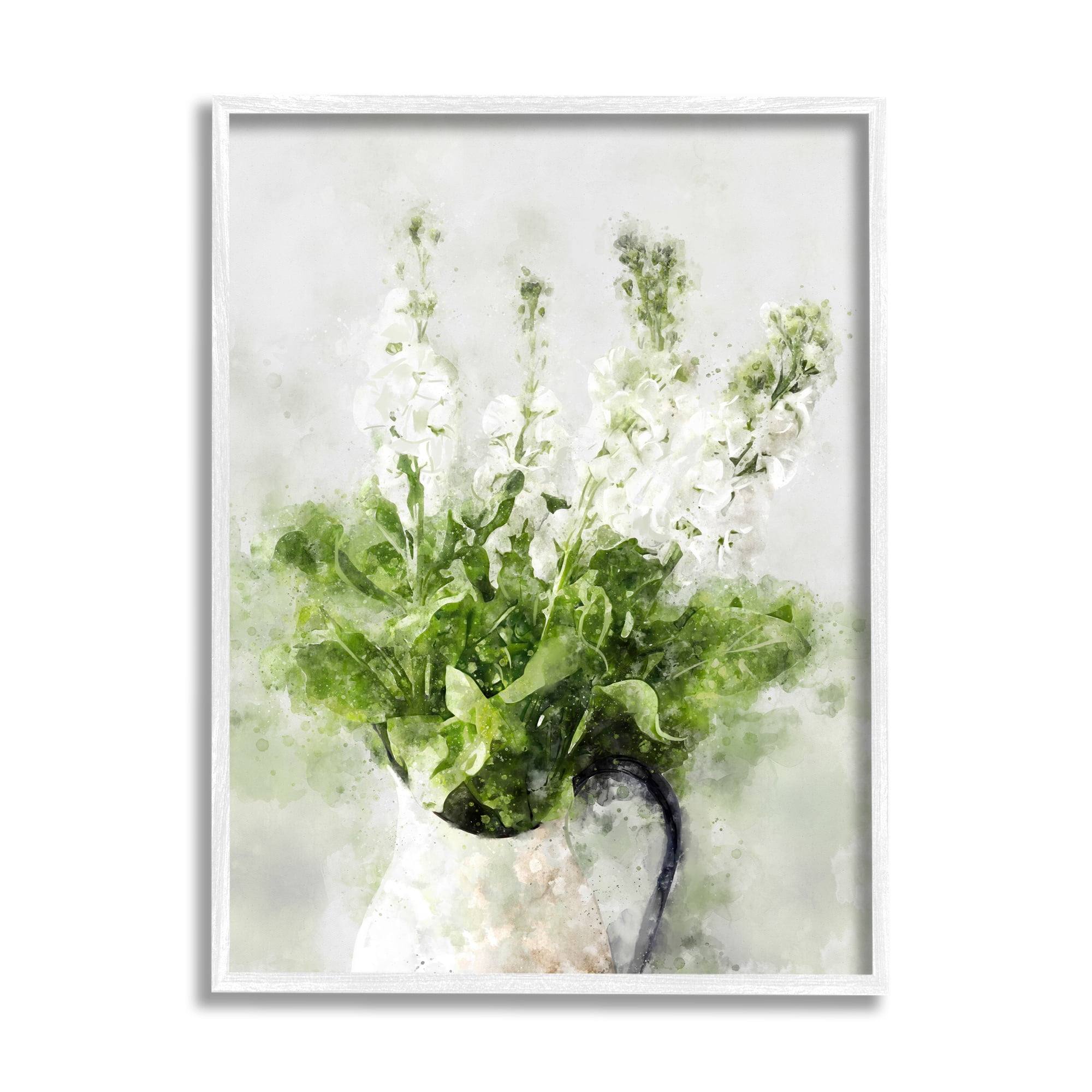 Stupell Industries Blooming White Florals in Cacti Field Desert Plants Botanical & Floral Painting White Framed Art Print Wall Art, 16 x 20