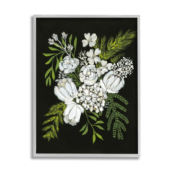 Stupell Industries Blooming White Flower Arrangement Design Graphic Art Gray Framed Art Print Wall Art, Design by Regina Moore