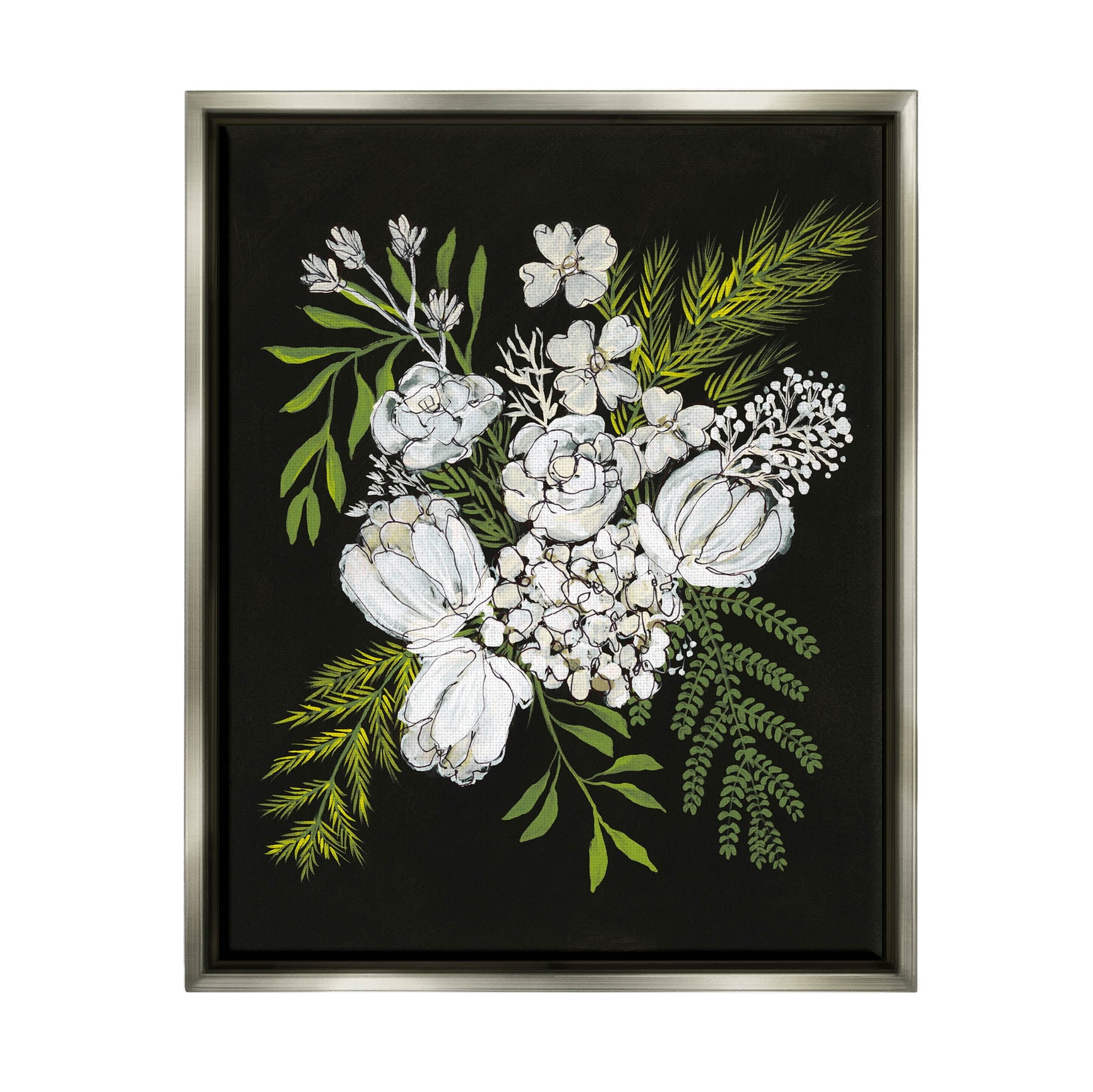 Stupell Industries Blooming White Flower Arrangement Design Graphic Art Luster Gray Floating Framed Canvas Print Wall Art, Design by Regina Moore