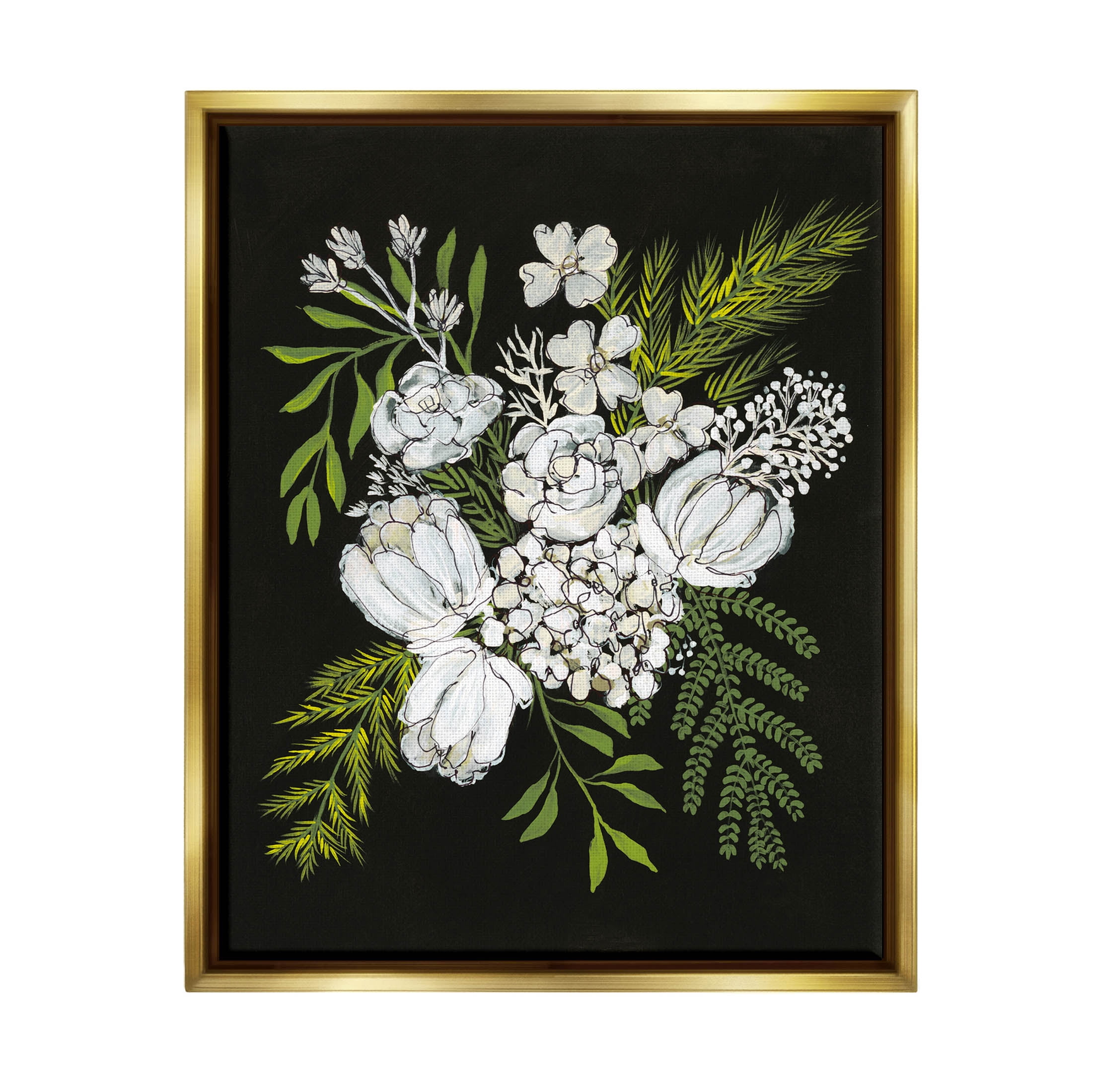 Stupell Industries Blooming White Flower Arrangement Design Graphic Art Metallic Gold Floating Framed Canvas Print Wall Art, Design by Regina Moore