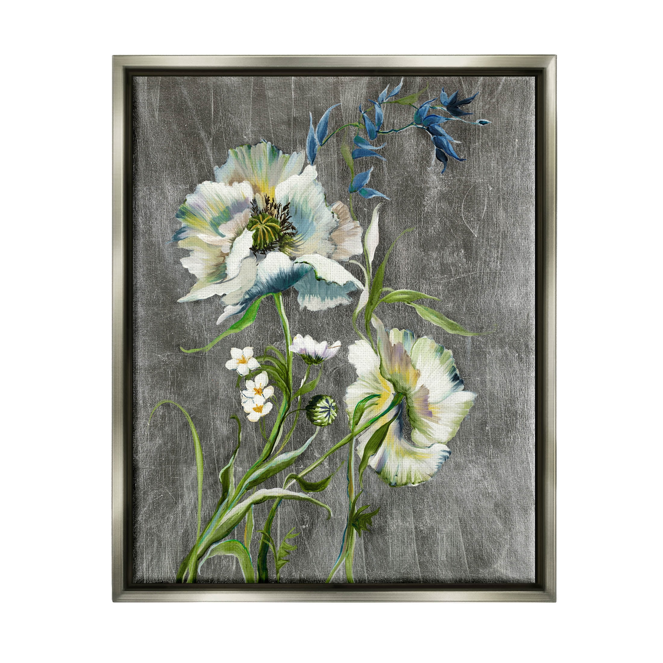 Stupell Industries Blooming White Flowers Graphic Art Luster Gray Floating Framed Canvas Print Wall Art, Design by Liz Jardine