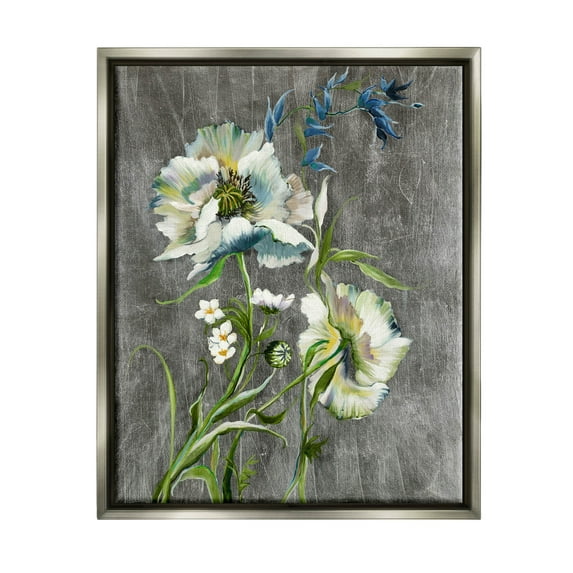 Stupell Industries Blooming White Flowers Graphic Art Luster Gray Floating Framed Canvas Print Wall Art, Design by Liz Jardine
