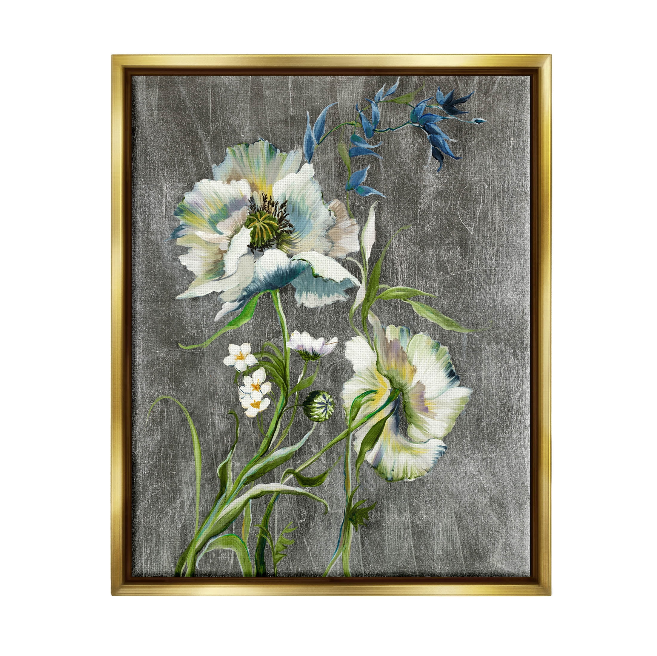 Stupell Industries Blooming White Flowers Graphic Art Metallic Gold Floating Framed Canvas Print Wall Art, Design by Liz Jardine