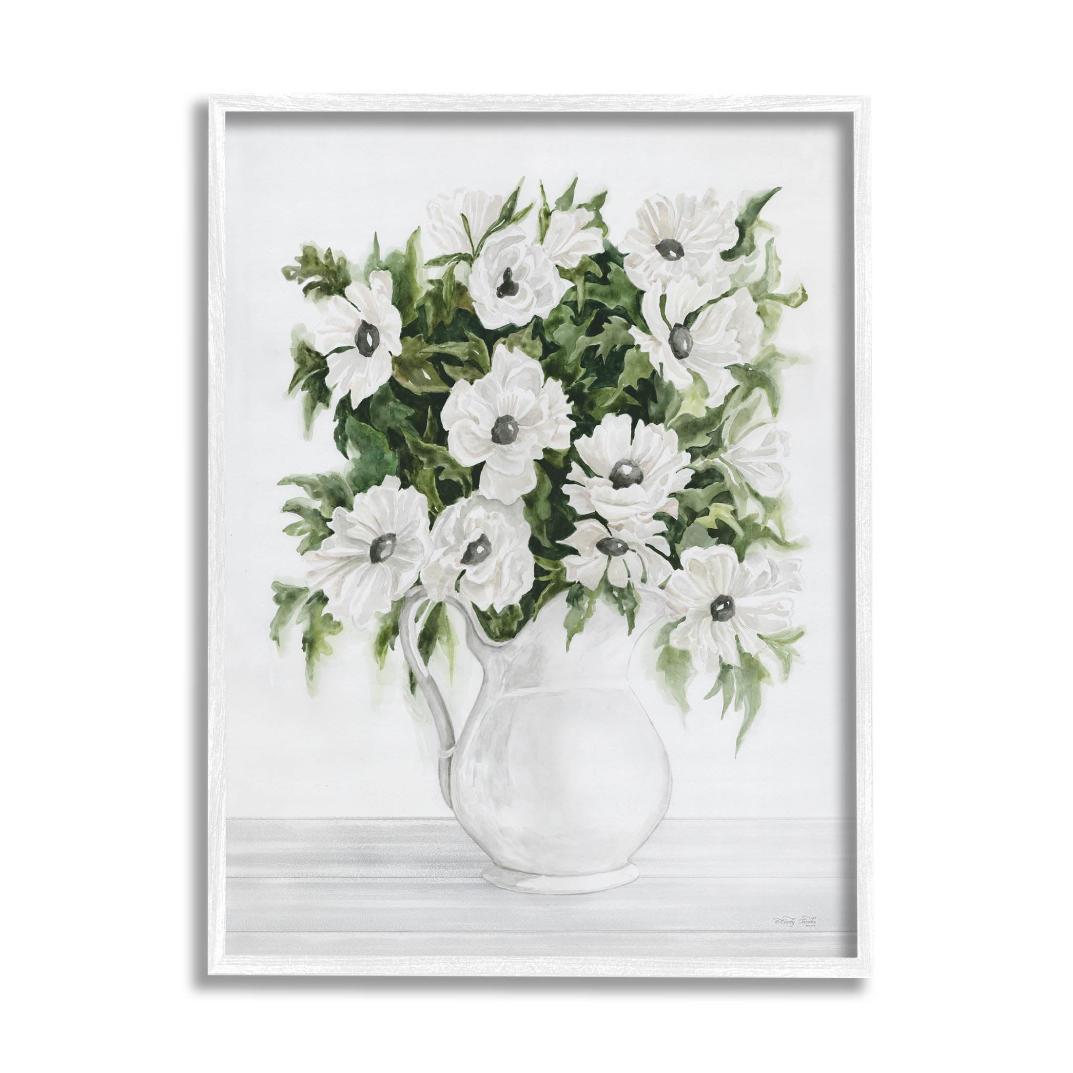 Stupell Industries Blooming White Flowers Still Life Vase Painting White Framed Art Print Wall Art, Design by Cindy Jacobs