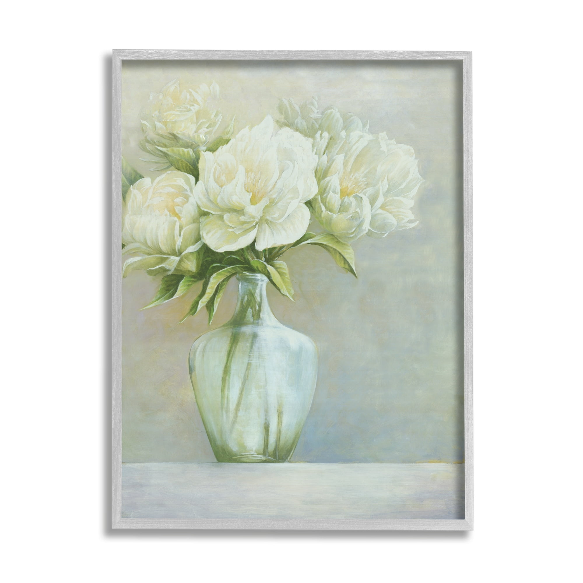 Stupell Industries Blooming White Flowers Traditional Vase Still Life Painting Gray Framed Art Print Wall Art, Design by Cloverfield & Co.