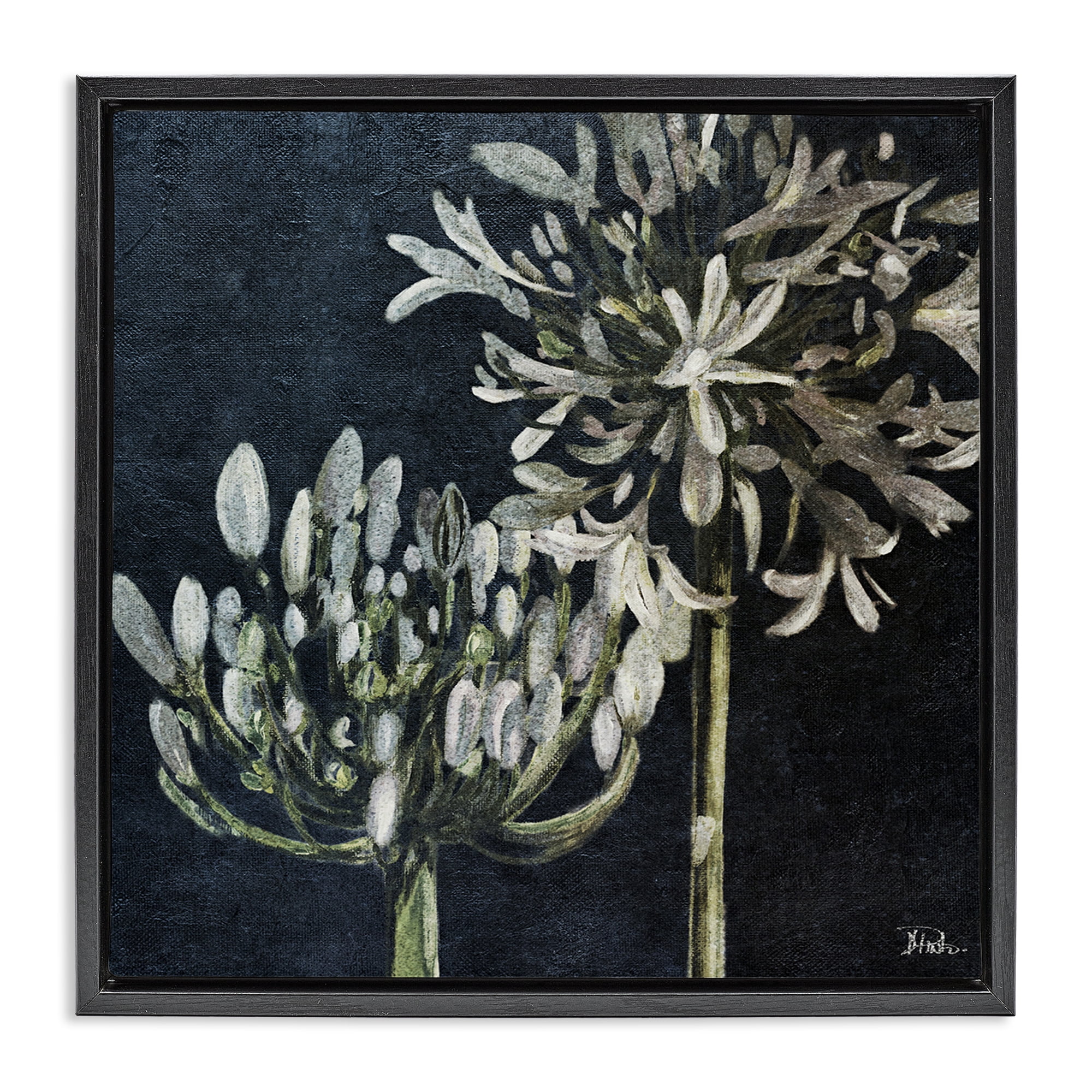Stupell Industries Blooming White Herbs Botanical & Floral Painting Black Floater Framed Canvas Art Print Wall Art, 18 x 18