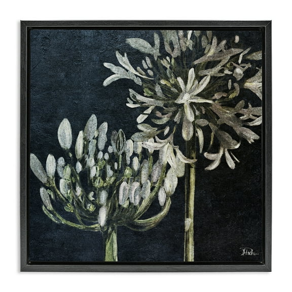 Stupell Industries Blooming White Herbs Botanical & Floral Painting Black Floater Framed Canvas Art Print Wall Art, 18 x 18