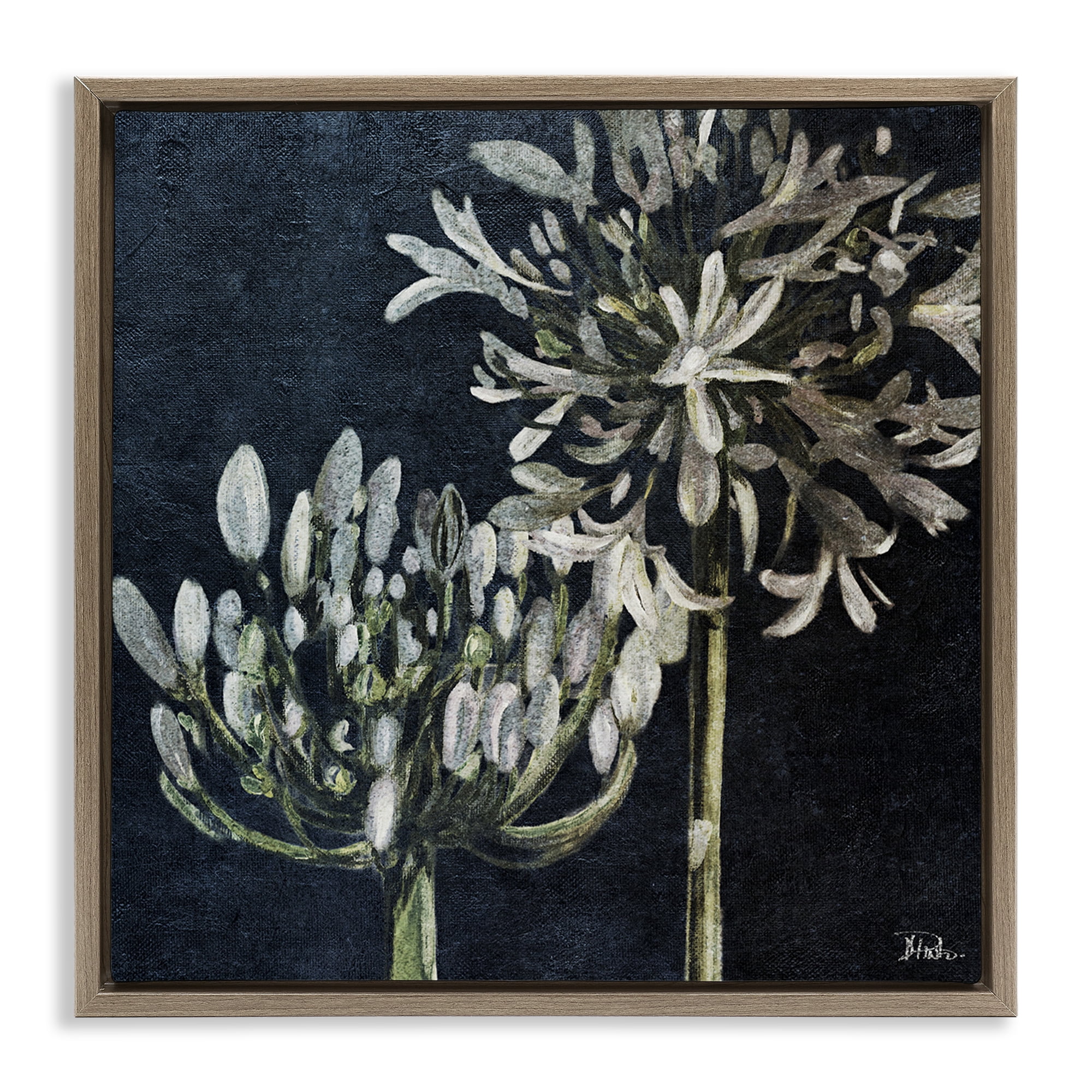 Stupell Industries Blooming White Herbs Botanical & Floral Painting Brown Floater Framed Canvas Art Print Wall Art, 25 x 25