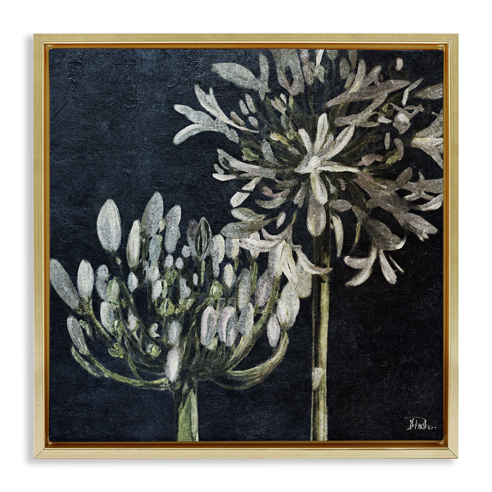 Stupell Industries Blooming White Herbs Botanical & Floral Painting Gold Floater Framed Canvas Art Print Wall Art, 25 x 25