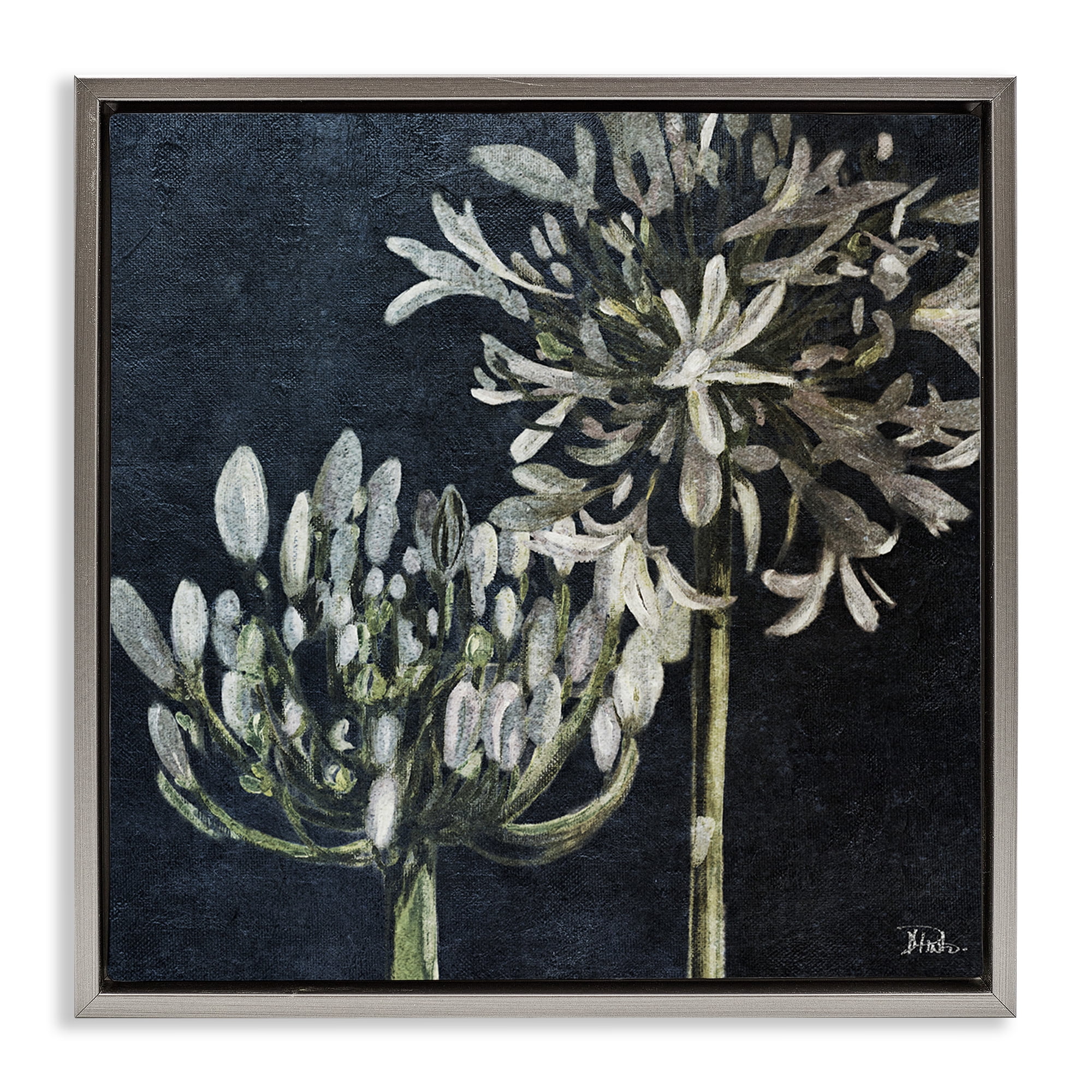 Stupell Industries Blooming White Herbs Botanical & Floral Painting Gray Floater Framed Canvas Art Print Wall Art, 18 x 18