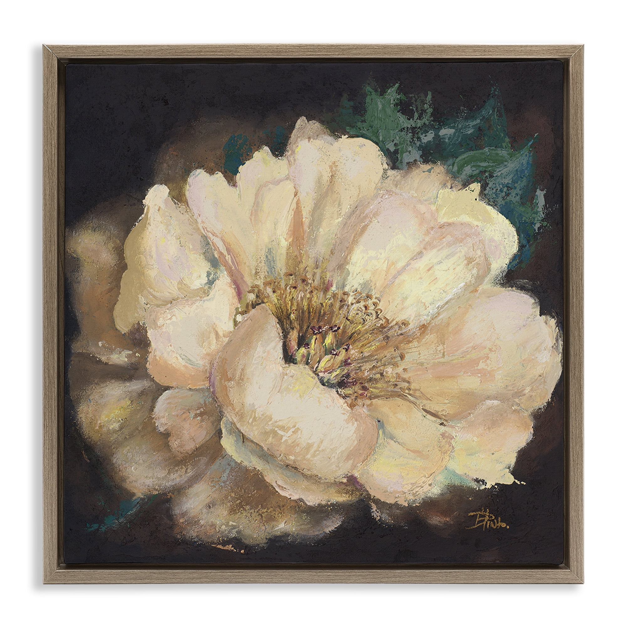Stupell Industries Blooming White Magnolia Botanical & Floral Painting Brown Floater Framed Art Print Wall Art, 18 x 18