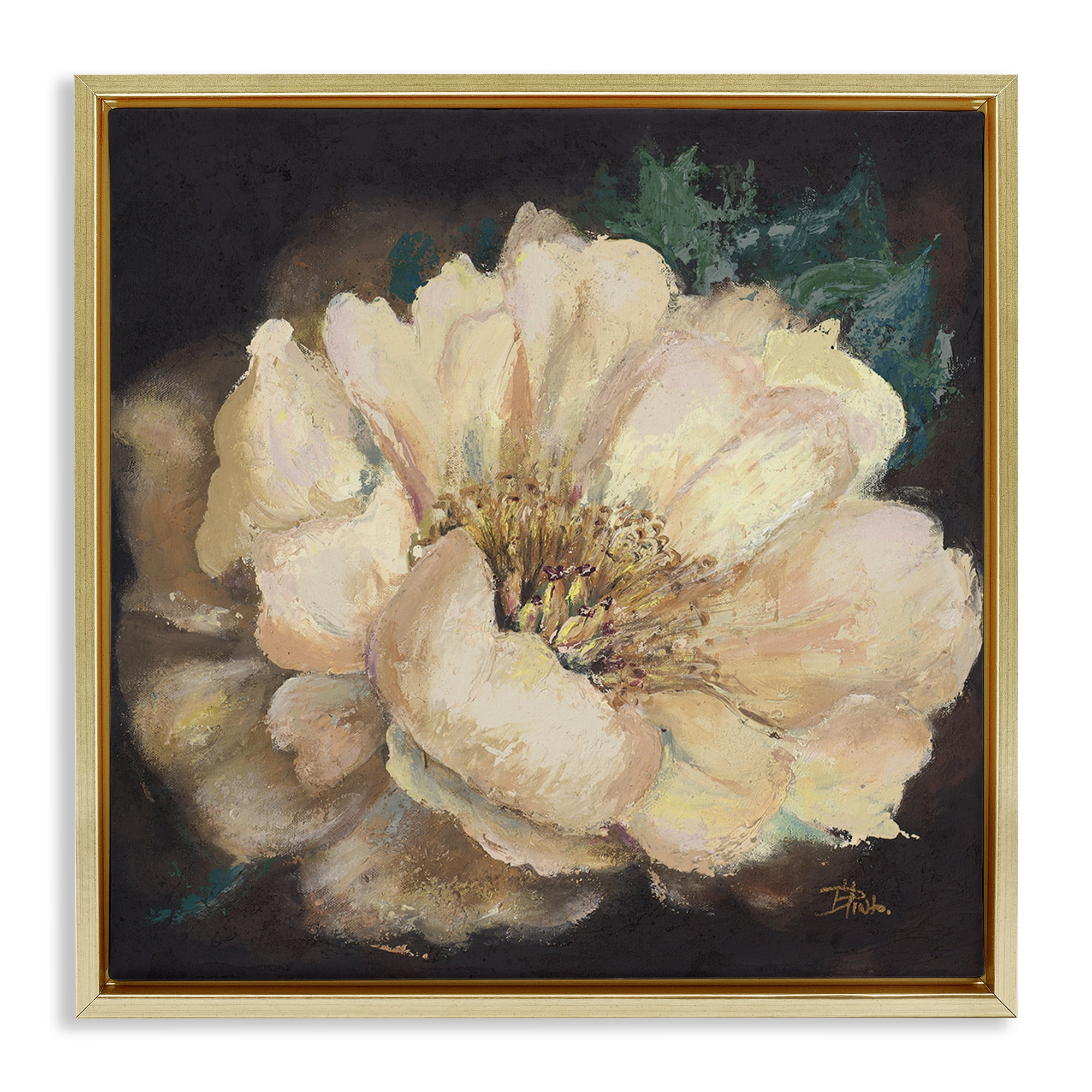 Stupell Industries Blooming White Magnolia Botanical & Floral Painting Gold Floater Framed Art Print Wall Art, 25 x 25