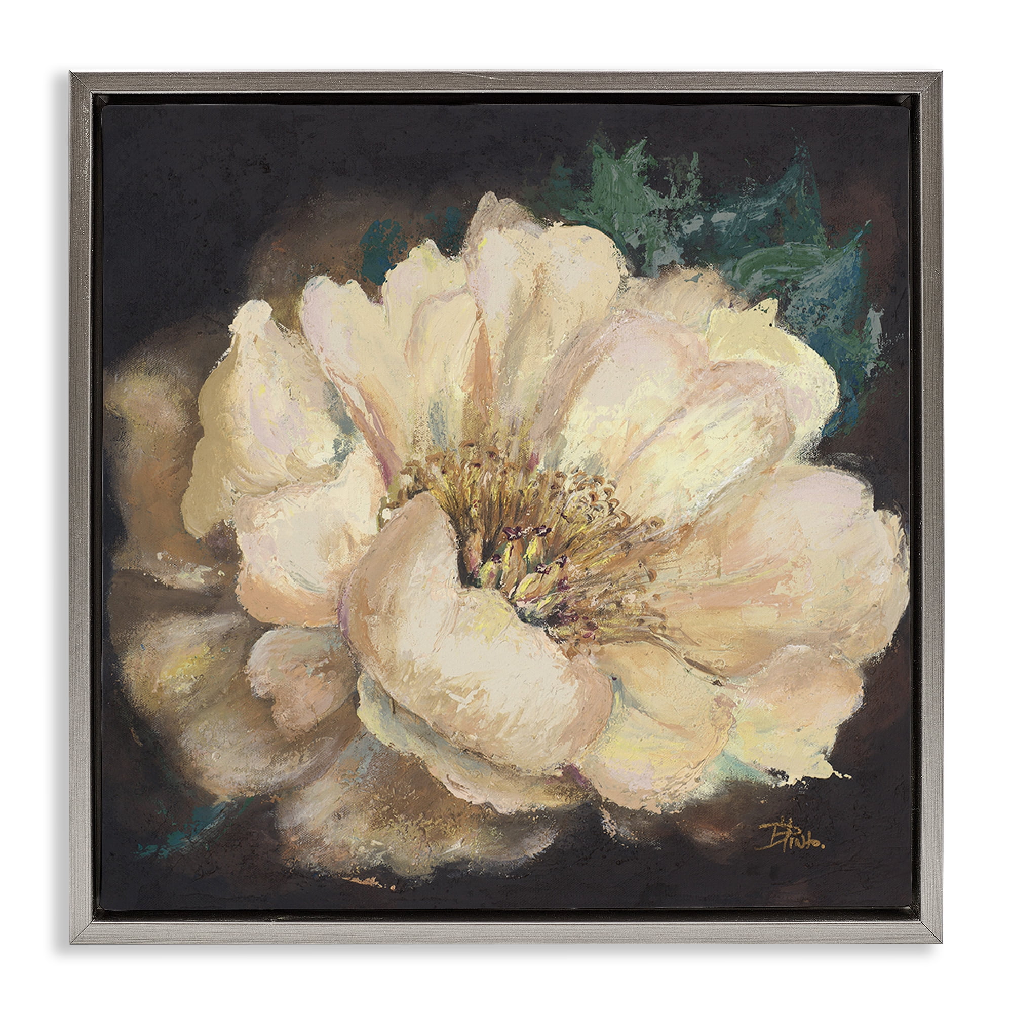 Stupell Industries Blooming White Magnolia Botanical & Floral Painting Gray Floater Framed Art Print Wall Art, 18 x 18