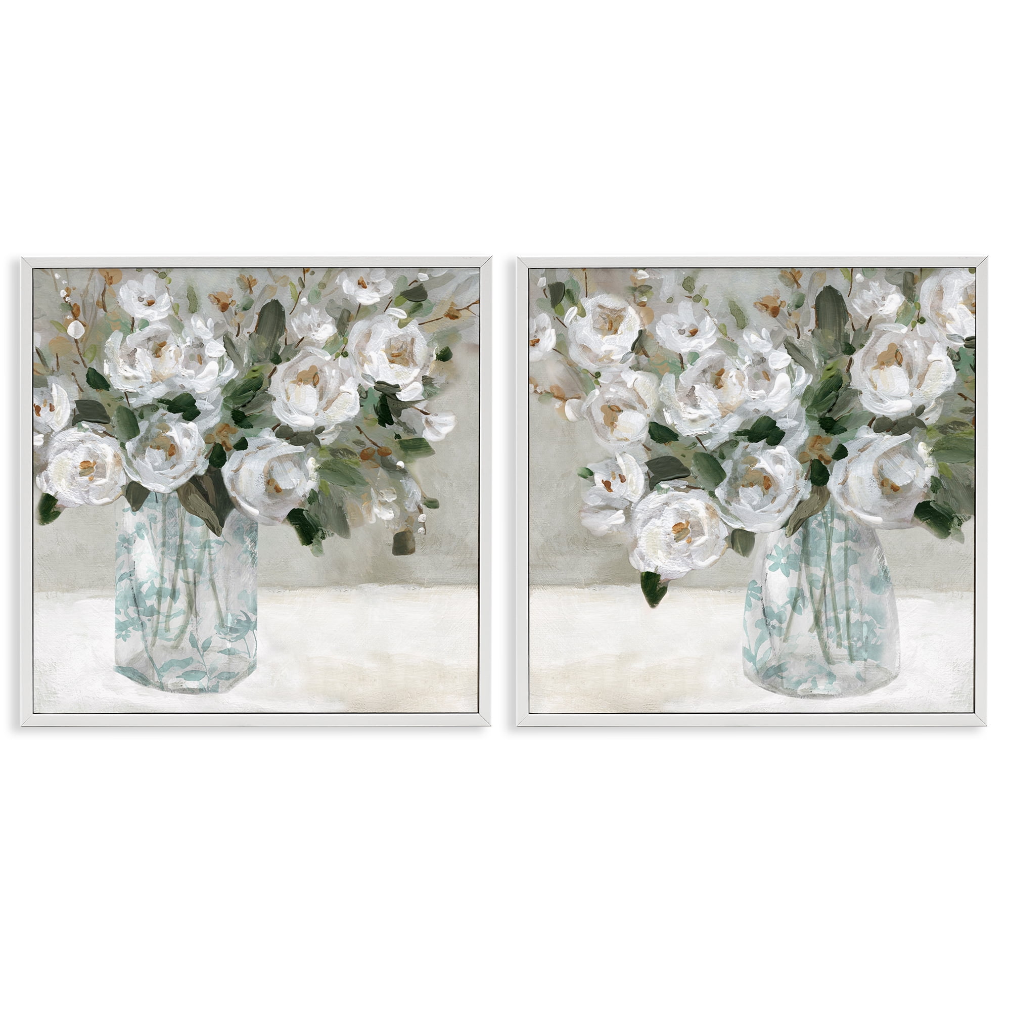 Stupell Industries Blooming White Rose Bouquets Plants & Flowers Painting White Framed Art Print Wall Art, 24 x 24, Set of 2