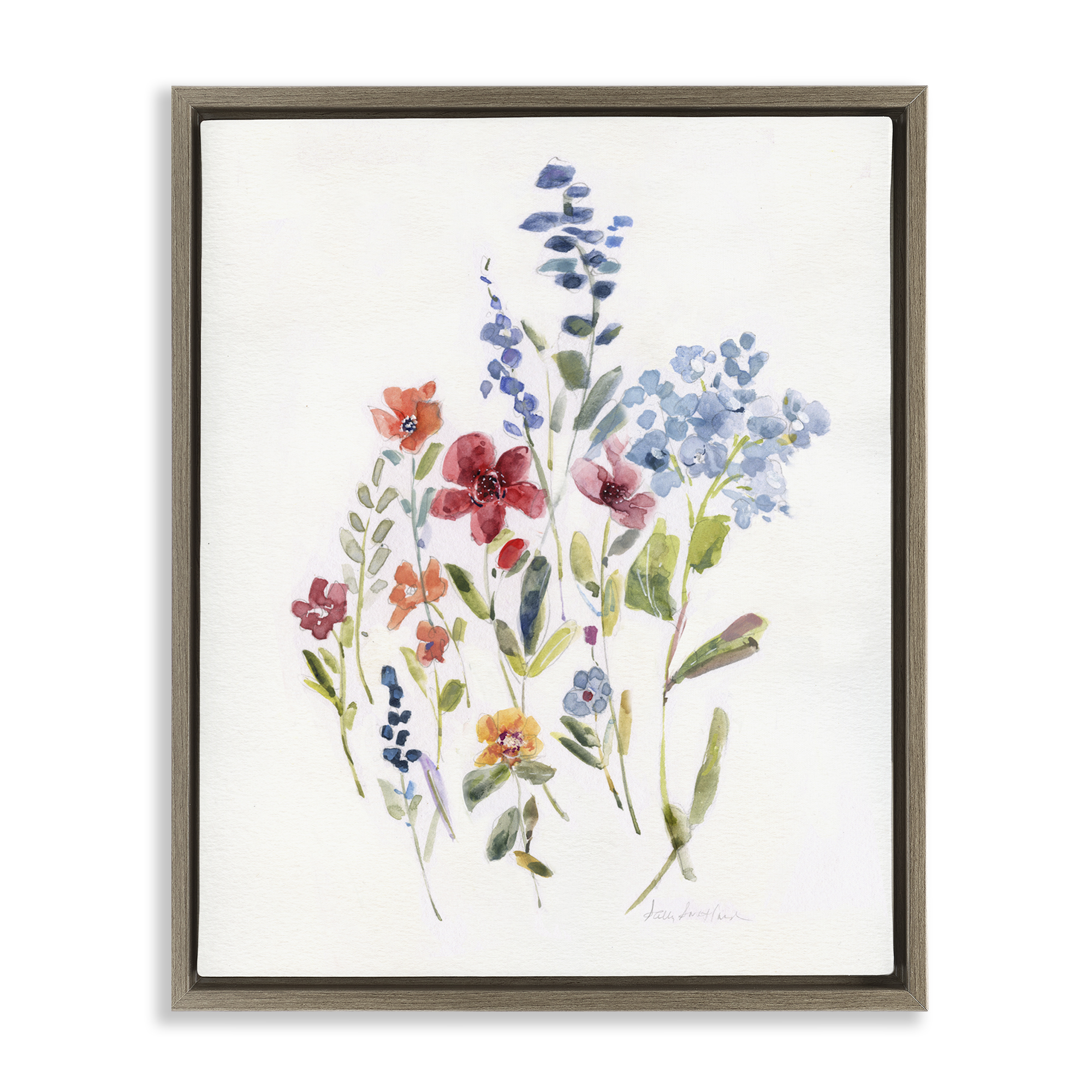 Stupell Industries Blooming Wildflower Buds Plants & Flowers Painting Brown Floater Framed Canvas Art Print Wall Art, 17 x 21
