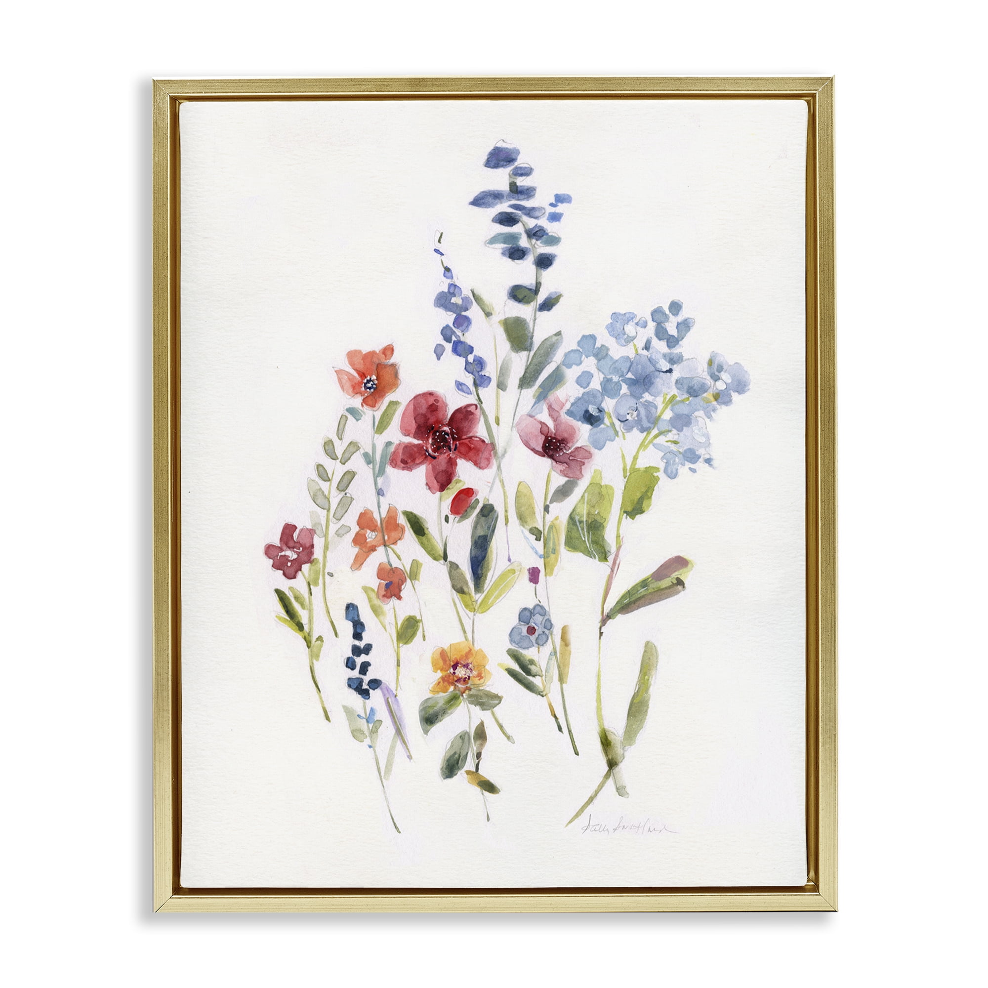 Stupell Industries Blooming Wildflower Buds Plants & Flowers Painting Gold Floater Framed Canvas Art Print Wall Art, 17 x 21