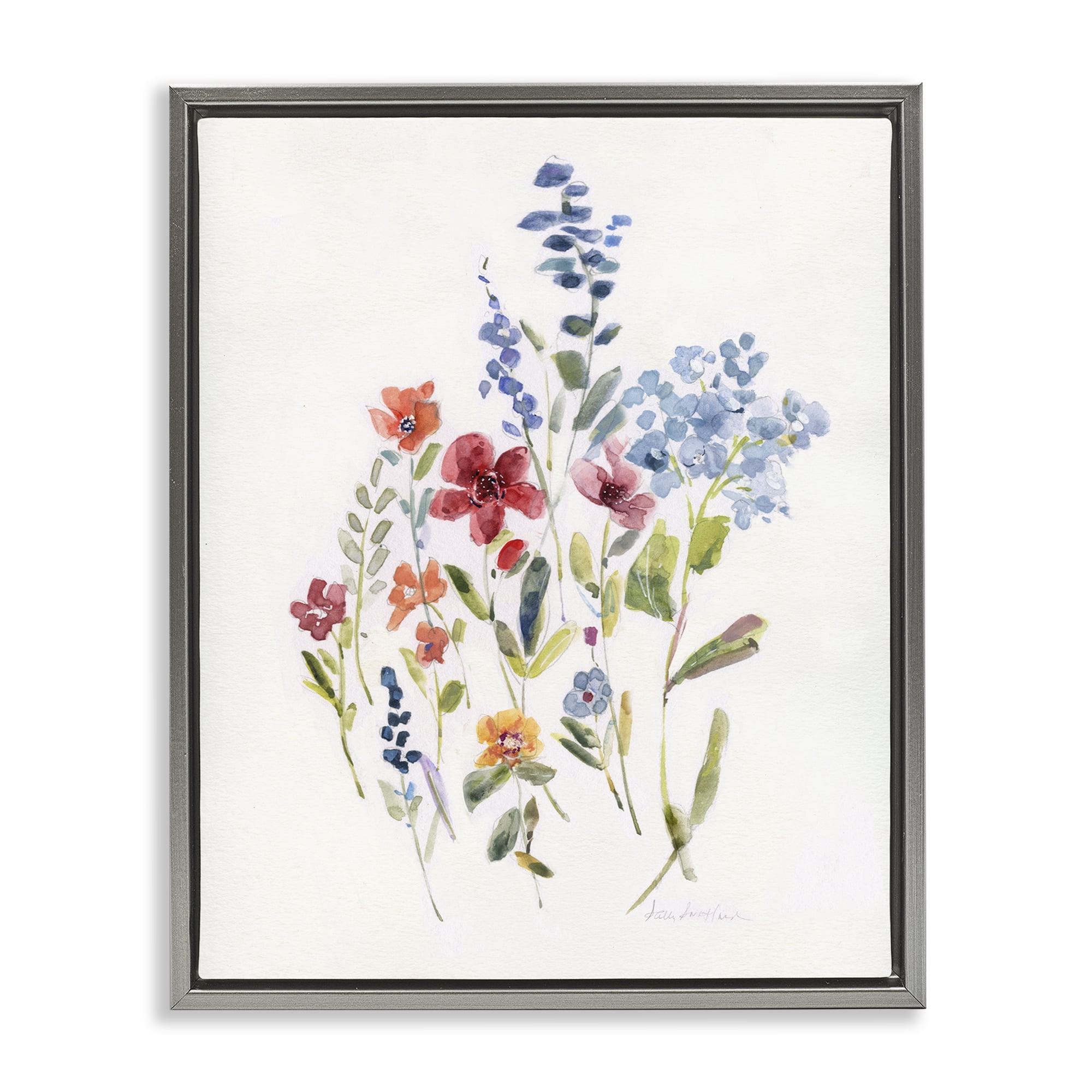 Stupell Industries Blooming Wildflower Buds Plants & Flowers Painting Gray Floater Framed Canvas Art Print Wall Art, 17 x 21