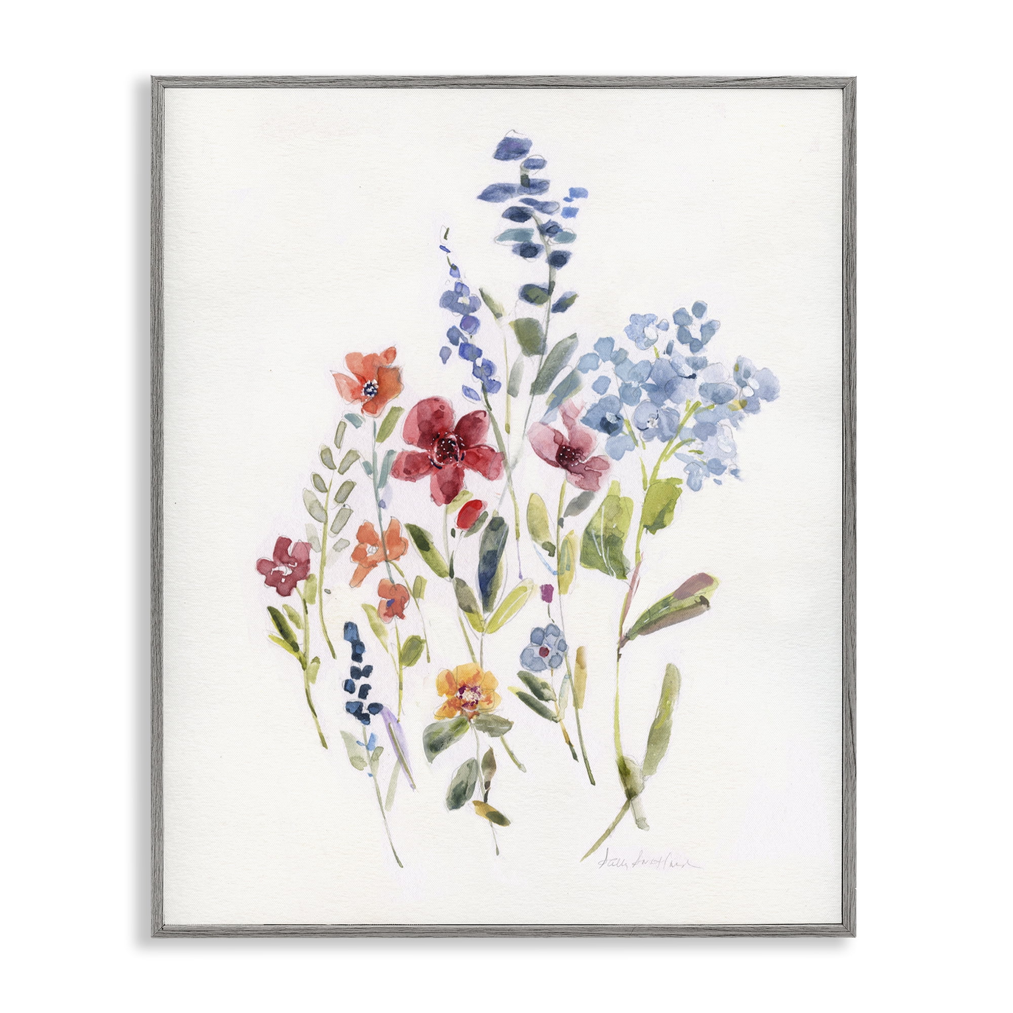 Stupell Industries Blooming Wildflower Buds Plants & Flowers Painting Gray Framed Art Print Wall Art, 16 x 20