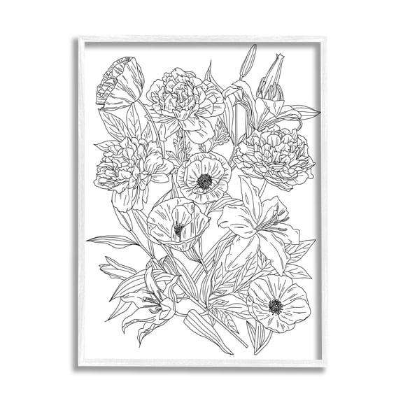 Stupell Industries Blooming Wildflowers Black White Hibiscus Zinnias Poppies, 11 x 14, Designed by Ziwei Li