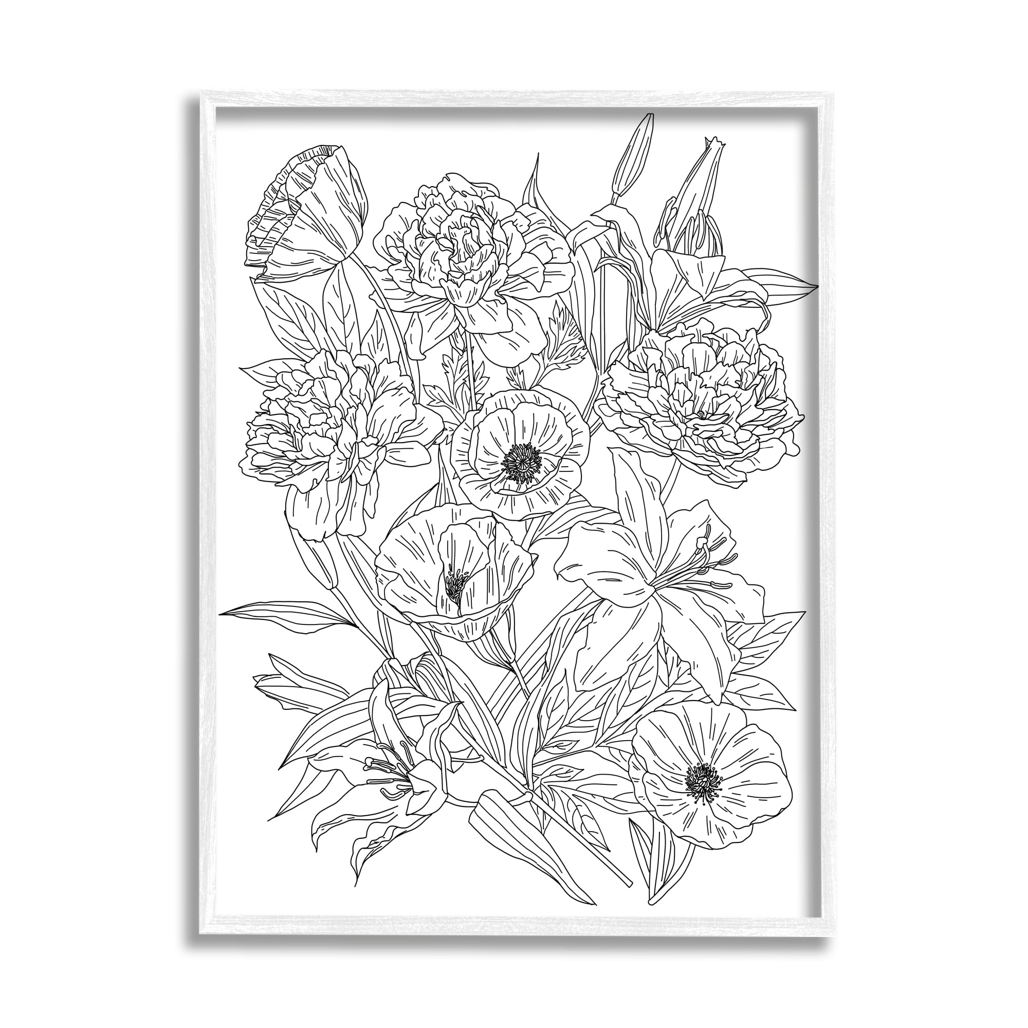 Stupell Industries Blooming Wildflowers Black White Hibiscus Zinnias Poppies, 16 x 20, Designed by Ziwei Li