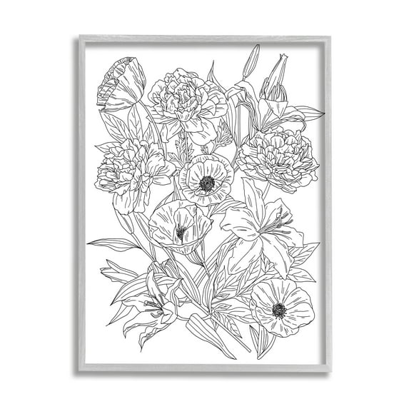 Stupell Industries Blooming Wildflowers Black White Hibiscus Zinnias Poppies, 16 x 20, Designed by Ziwei Li