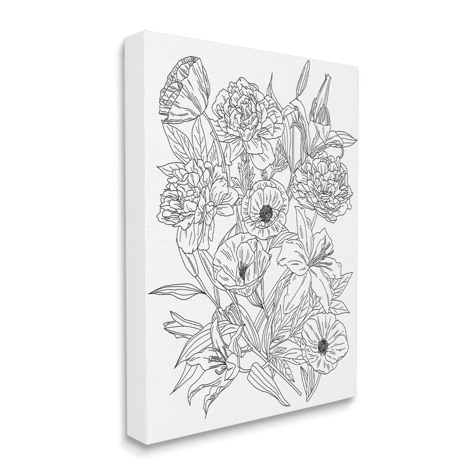Stupell Industries Blooming Wildflowers Black White Hibiscus Zinnias Poppies, 24 x 30, Designed by Ziwei Li