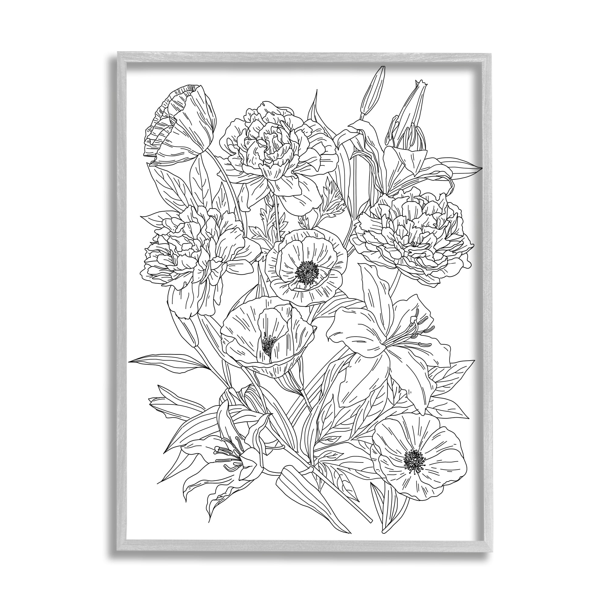 Stupell Industries Blooming Wildflowers Black White Hibiscus Zinnias Poppies, 24 x 30, Designed by Ziwei Li
