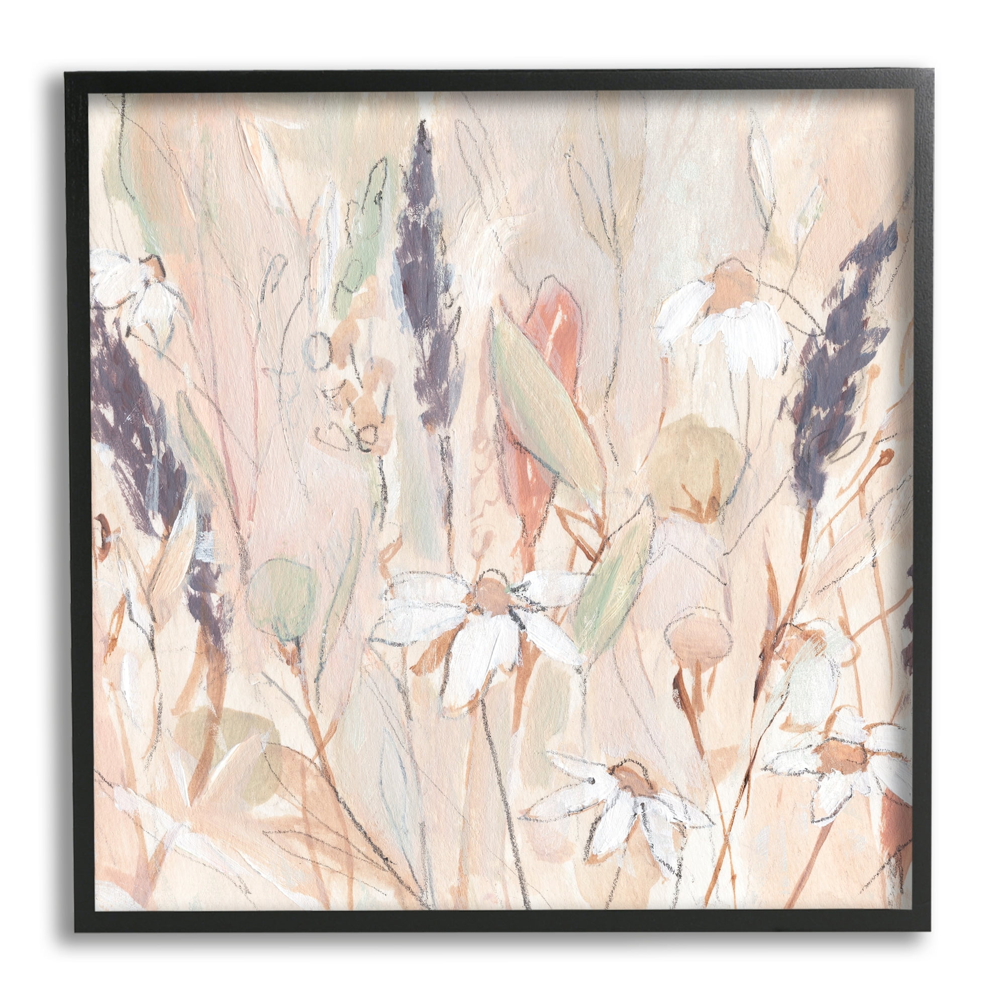 Stupell Industries Blooming Wildflowers Pampas Grass Abstract Meadow Foliage Painting Black Framed Art Print Wall Art, Design by Annie Warren