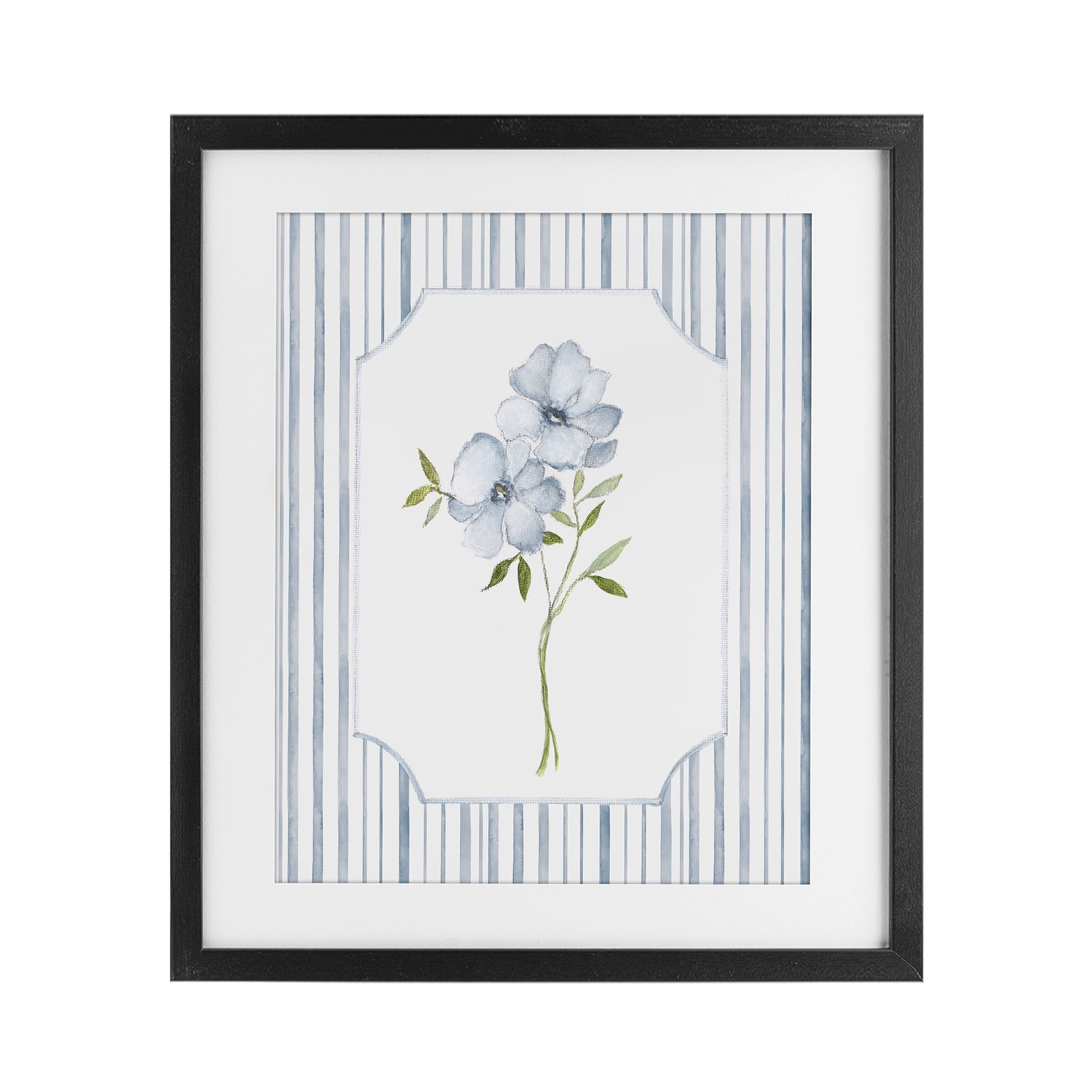 Stupell Industries Blooms And Stripes Black Framed Print Under Glass, design by Tava Studios