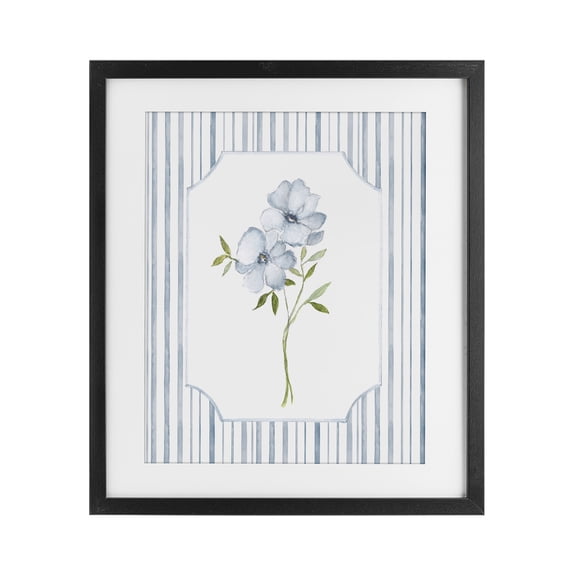 Stupell Industries Cottage Blooms And Stripes Black Framed Print Under Glass, 13 x 16, by Tava Studios