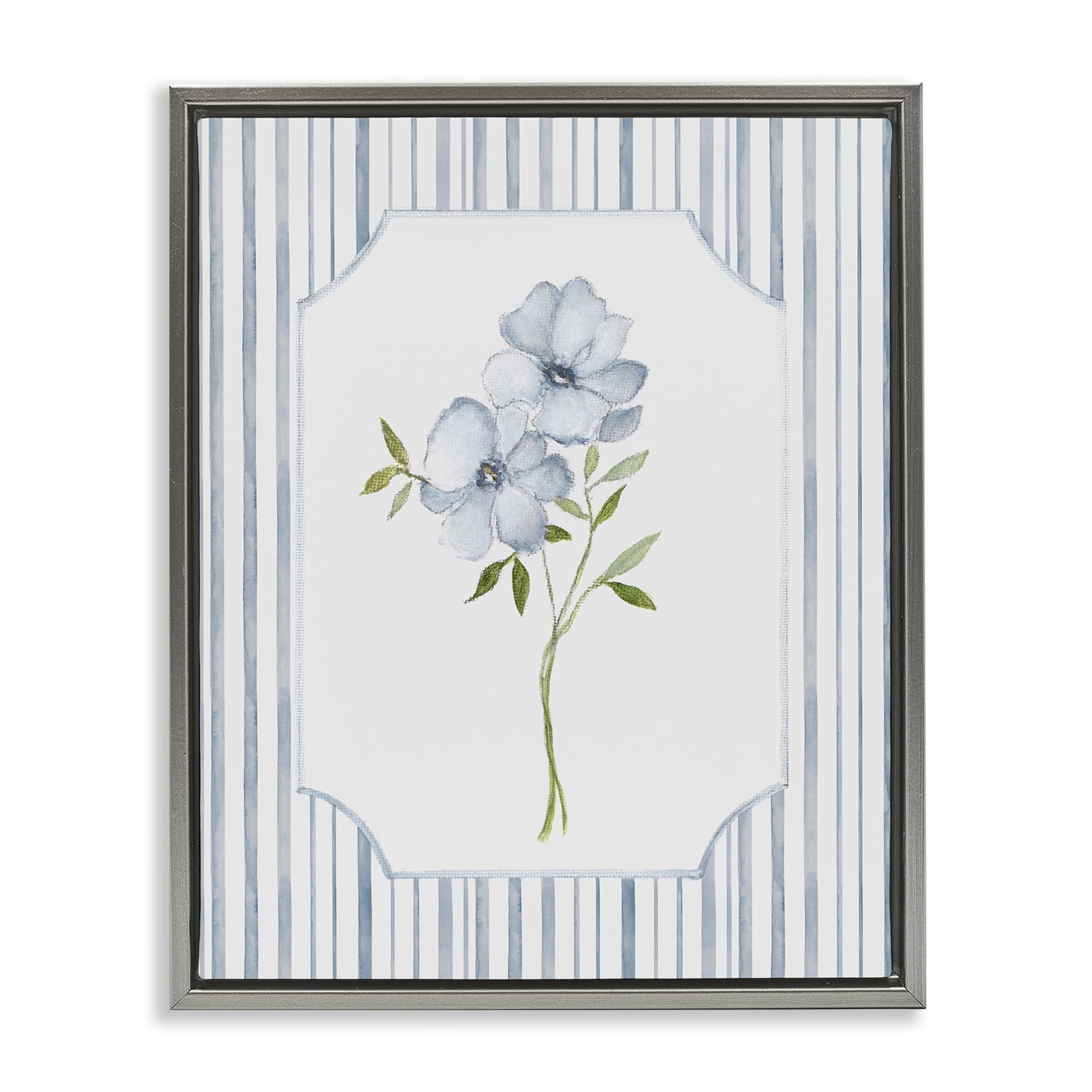 Stupell Industries Blooms And Stripes Gray Framed Floater Canvas Wall Art, design by Tava Studios