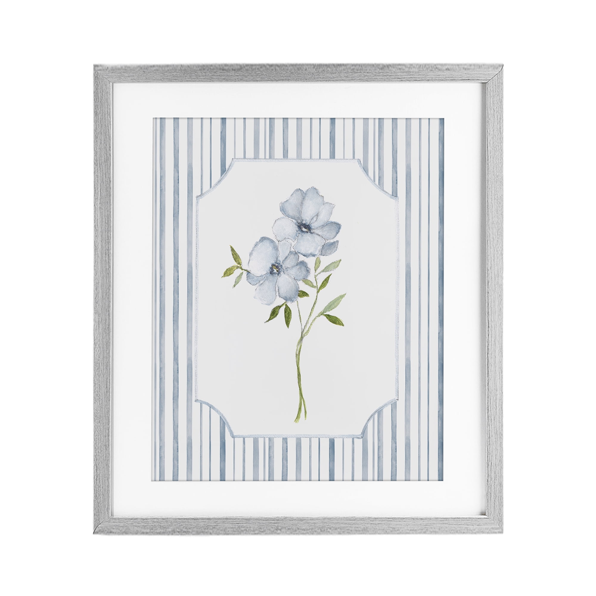 Stupell Industries Blooms And Stripes Gray Framed Print Under Glass, design by Tava Studios