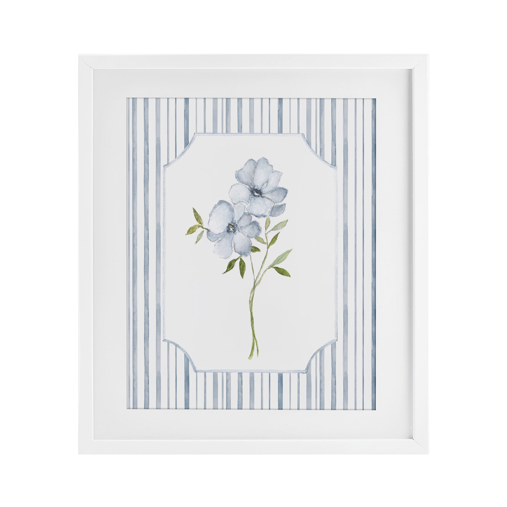 Stupell Industries Blooms And Stripes White Framed Print Under Glass, design by Tava Studios