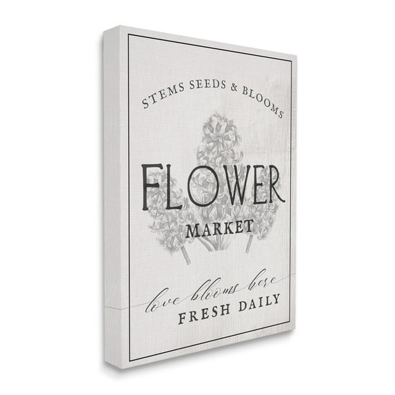 Stupell Industries Blooms Flower Market Advertisement Vintage Country Floral Botanical & Floral Painting Gallery Wrapped Canvas Print Wall Art, 30 x 40