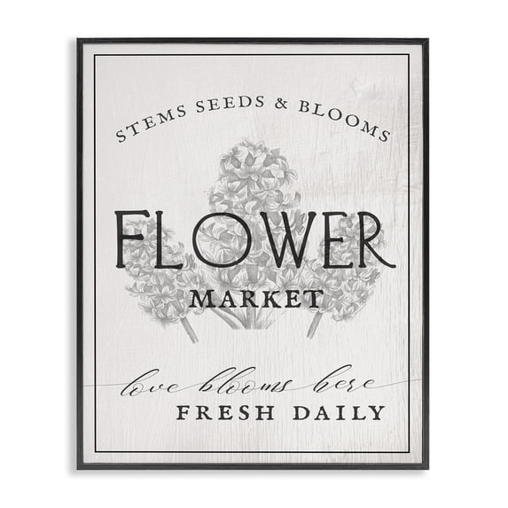Stupell Industries Farmhouse Blooms Flower Market Advertisement Vintage Country Floral Black Framed Giclee Art, 11 x 14, by Lil' Rue