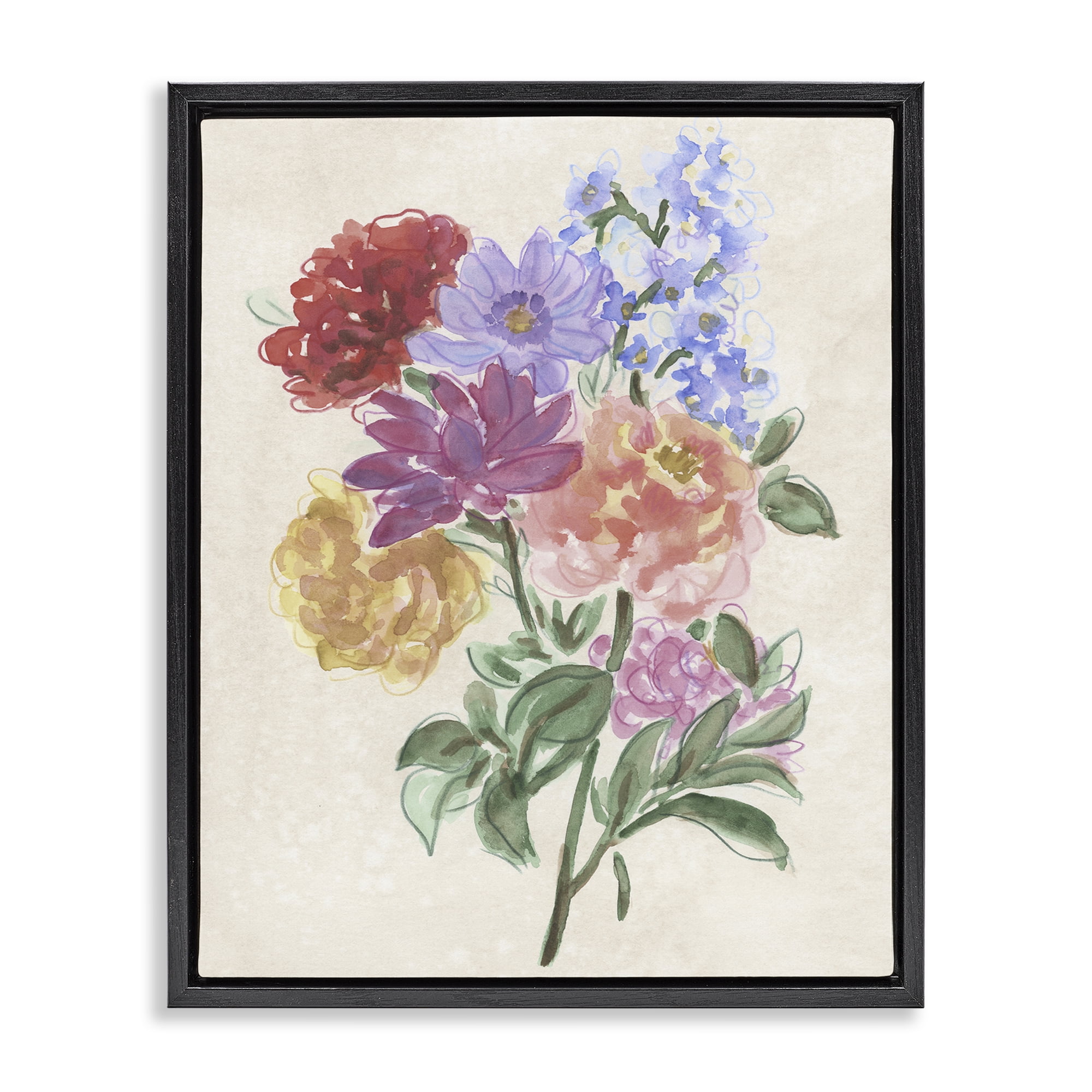 Stupell Industries Blooms On Parchment Black Framed Floater Canvas Wall Art, design by June Erica Vess