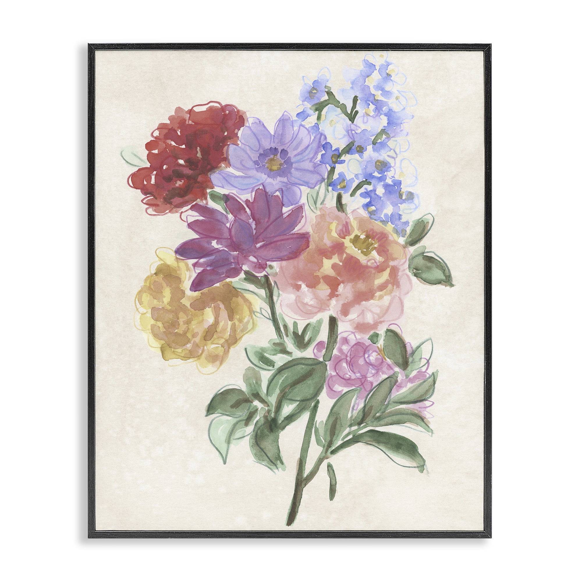 Stupell Industries Blooms On Parchment Black Framed Giclee Art, design by June Erica Vess