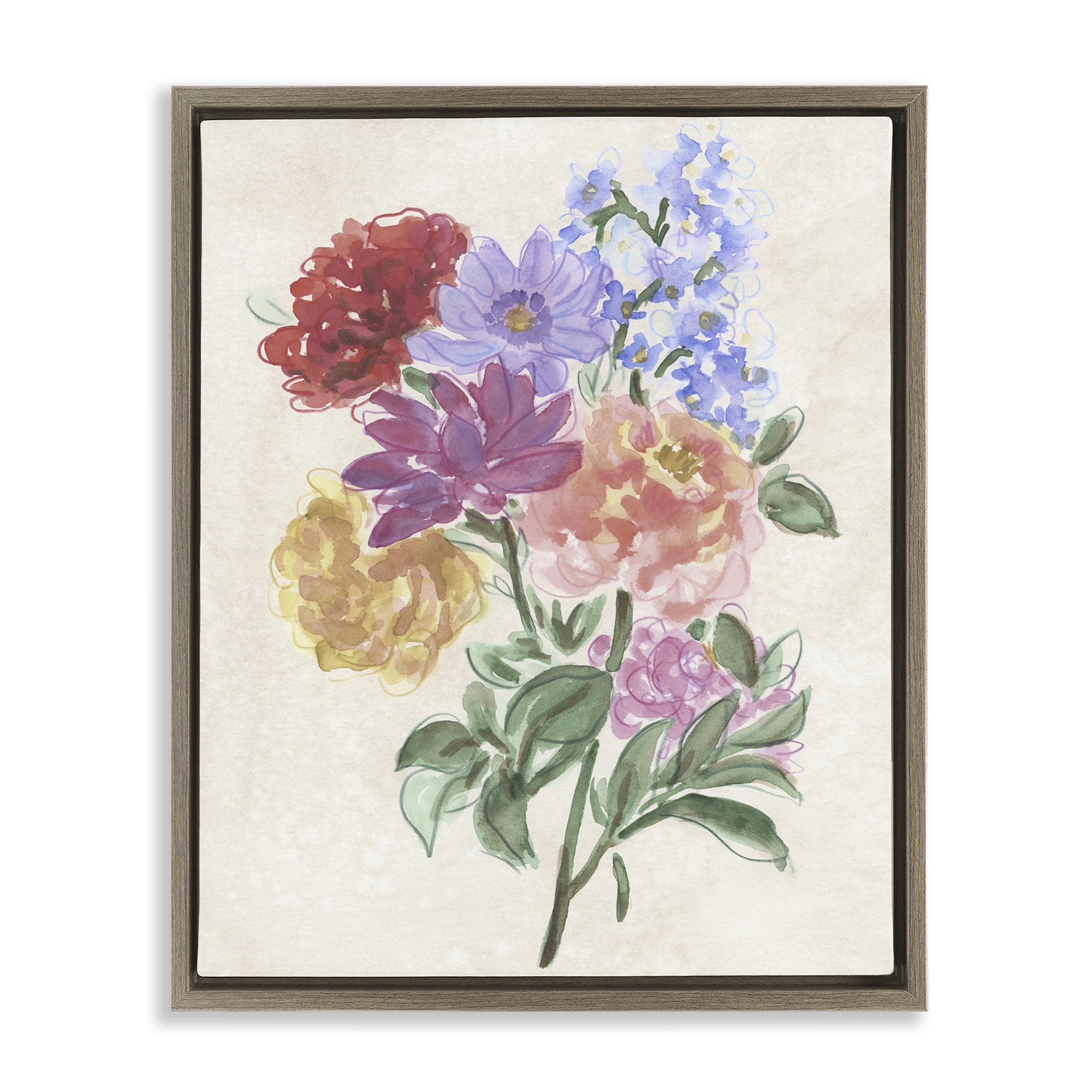 Stupell Industries Blooms On Parchment Brown Framed Floater Canvas Wall Art, design by June Erica Vess