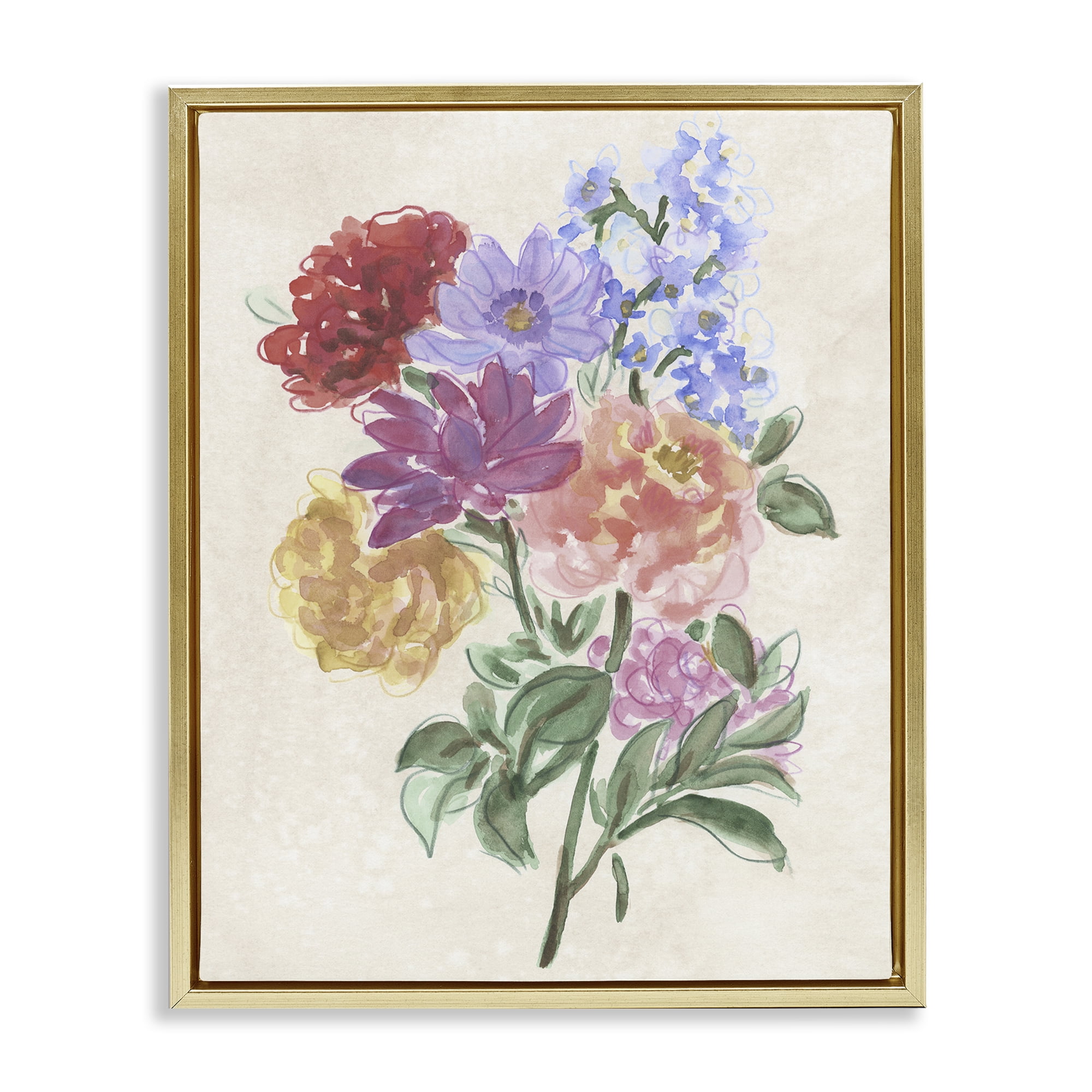 Stupell Industries Blooms On Parchment Gold Framed Floater Canvas Wall Art, design by June Erica Vess