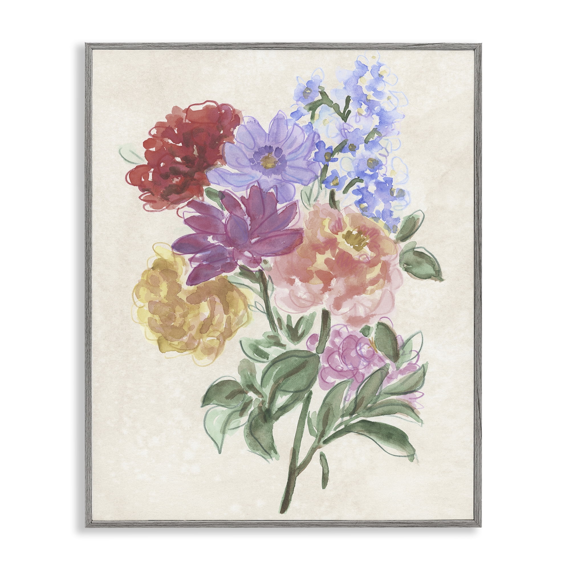 Stupell Industries Blooms On Parchment Gray Framed Giclee Art, design by June Erica Vess