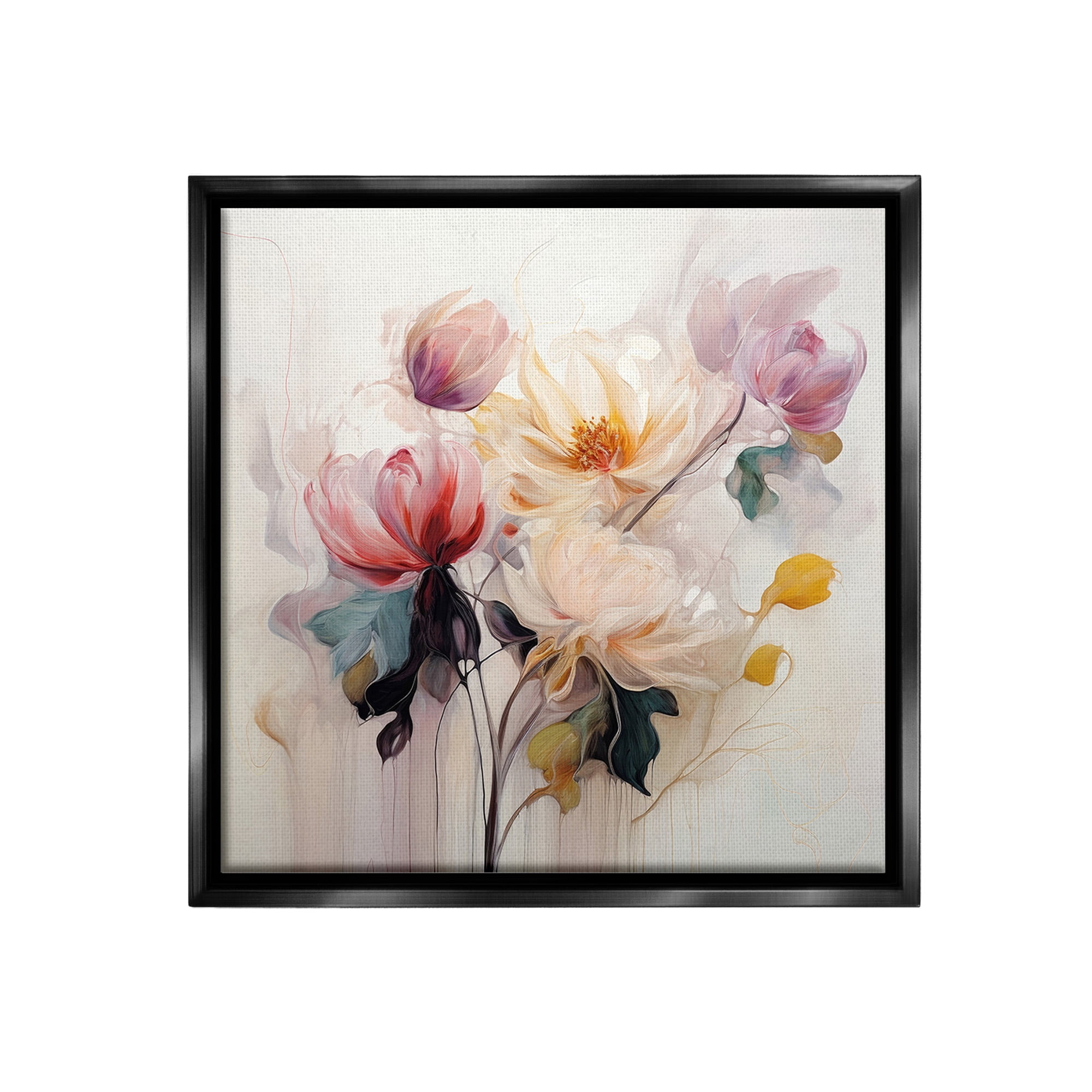 Stupell Industries Blooms in Harmony Botanical & Floral Painting Black Floater Framed Canvas Art Print Wall Art, 25 x 25
