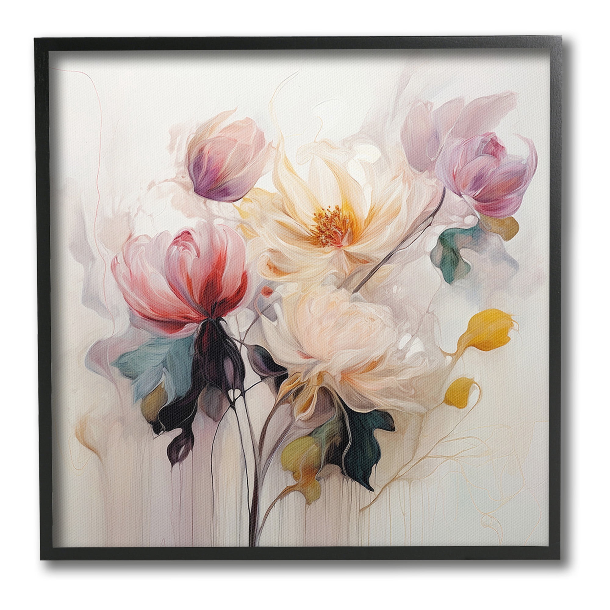 Stupell Industries Blooms in Harmony Botanical & Floral Painting Black Framed Art Print Wall Art, 17 x 17